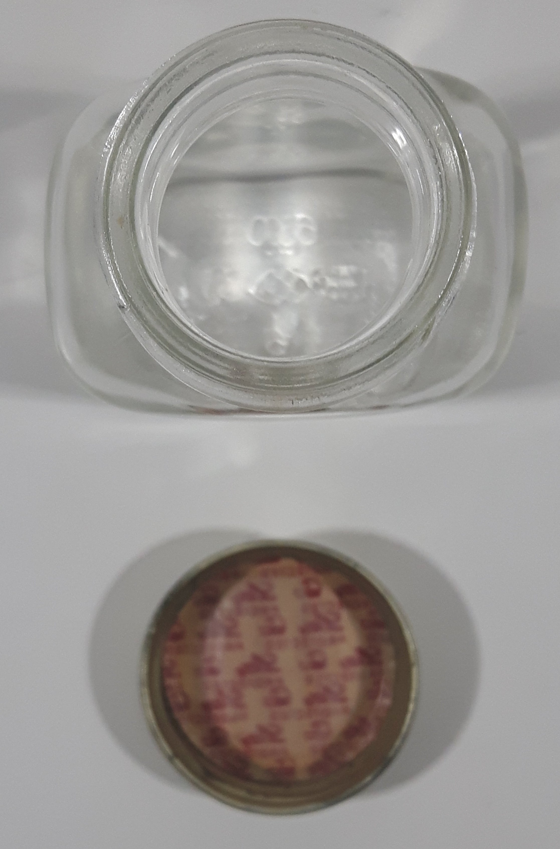 Antique Lilly 3 1/4" Tall Glass Apothecary Bottle with Metal Lid 13