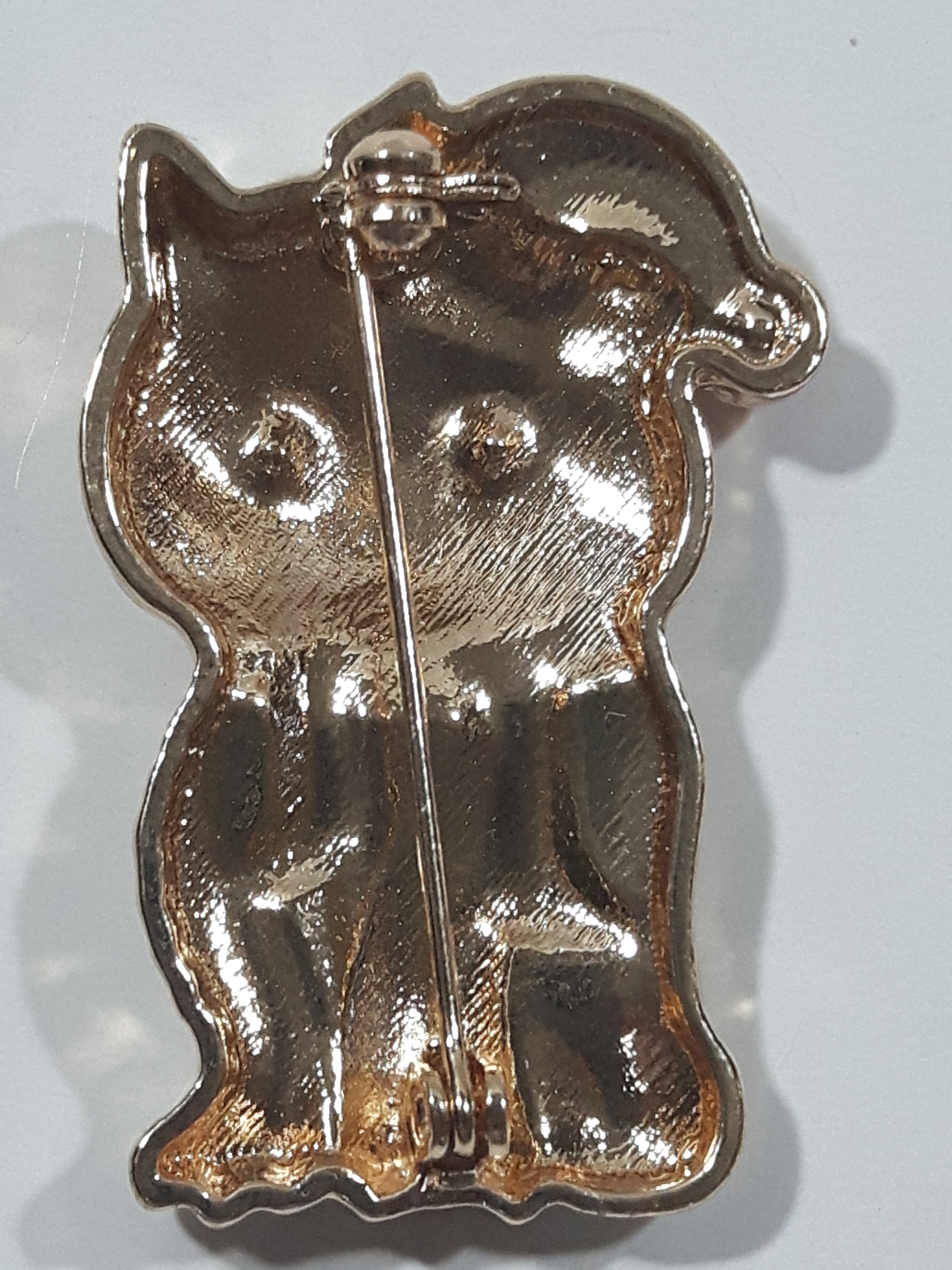 White Cat Red and Green Striped Scarf and Cap 1/4" x 1 1/2" Enamel Metal Brooch Pin 3