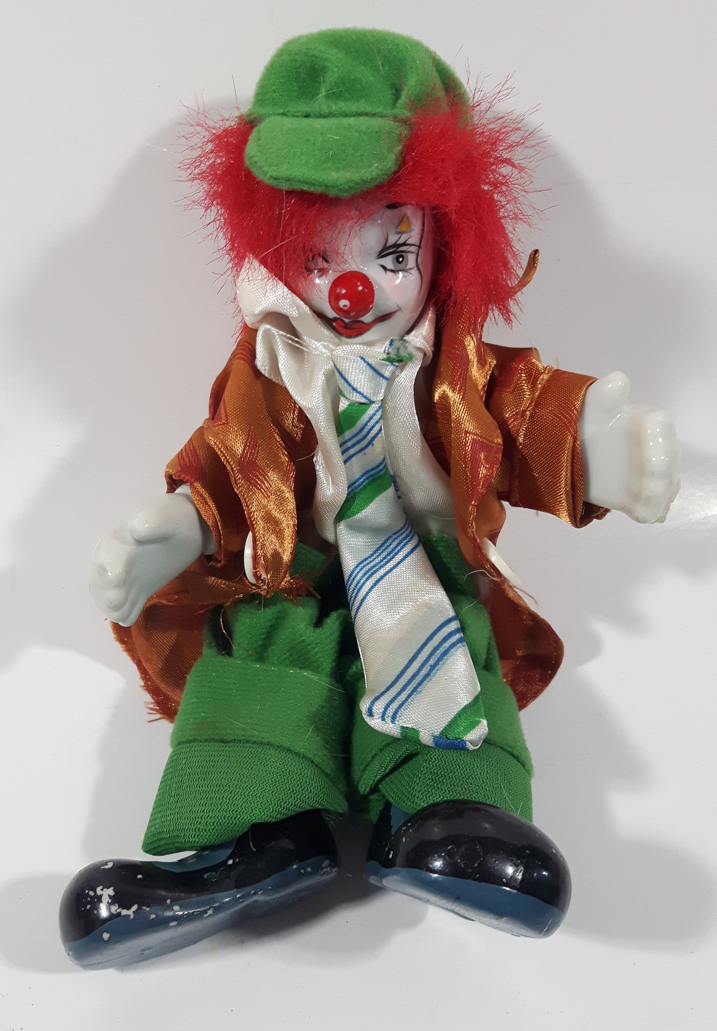 Vintage Clown Wire Poseable 9" Tall Porcelain Doll