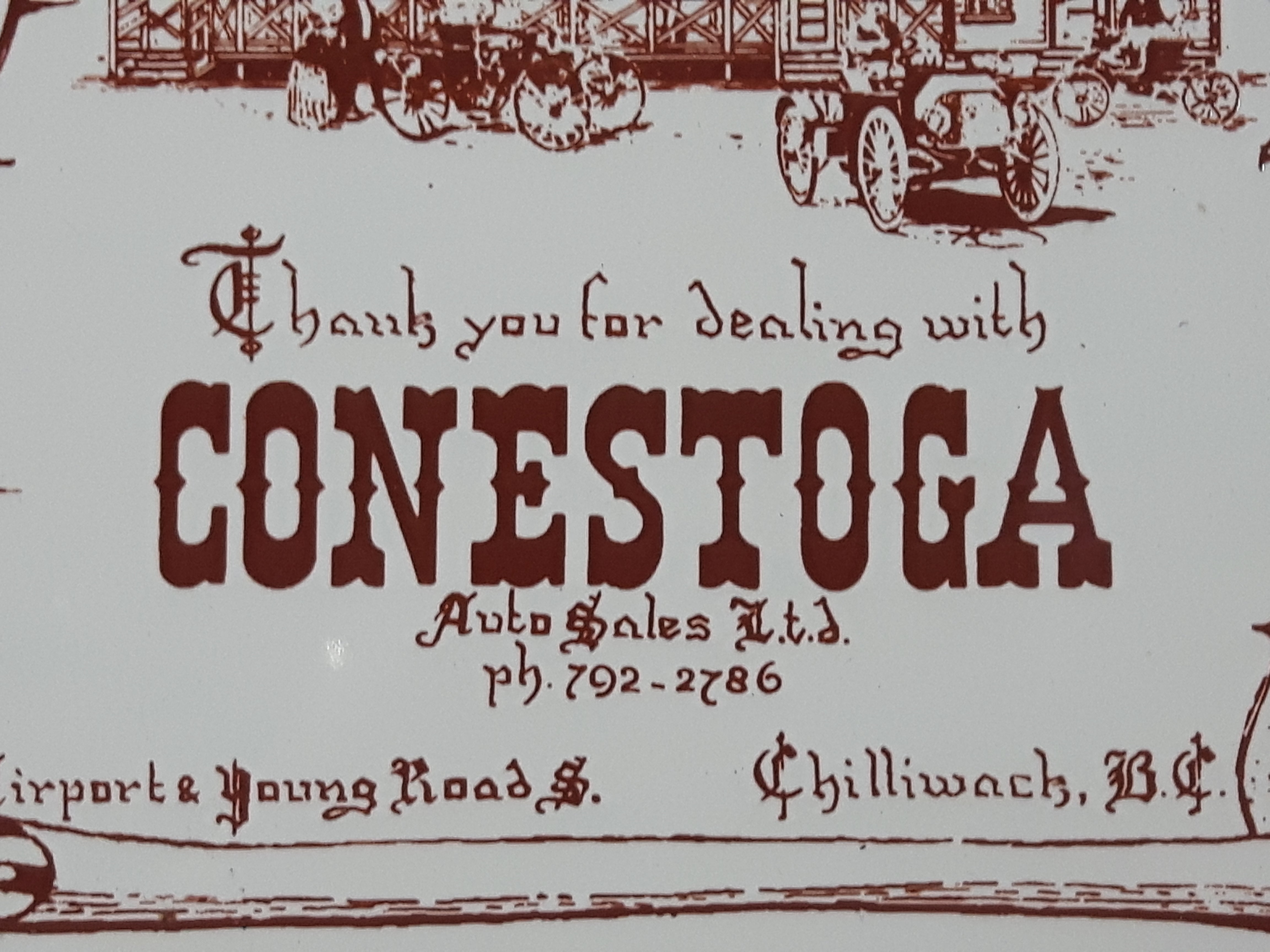 Antique Thank you for dealing with Conestoga Auto Sales Ltd 6" x 6" Ceramic Tile Trivet Chilliwack, B.C. 3