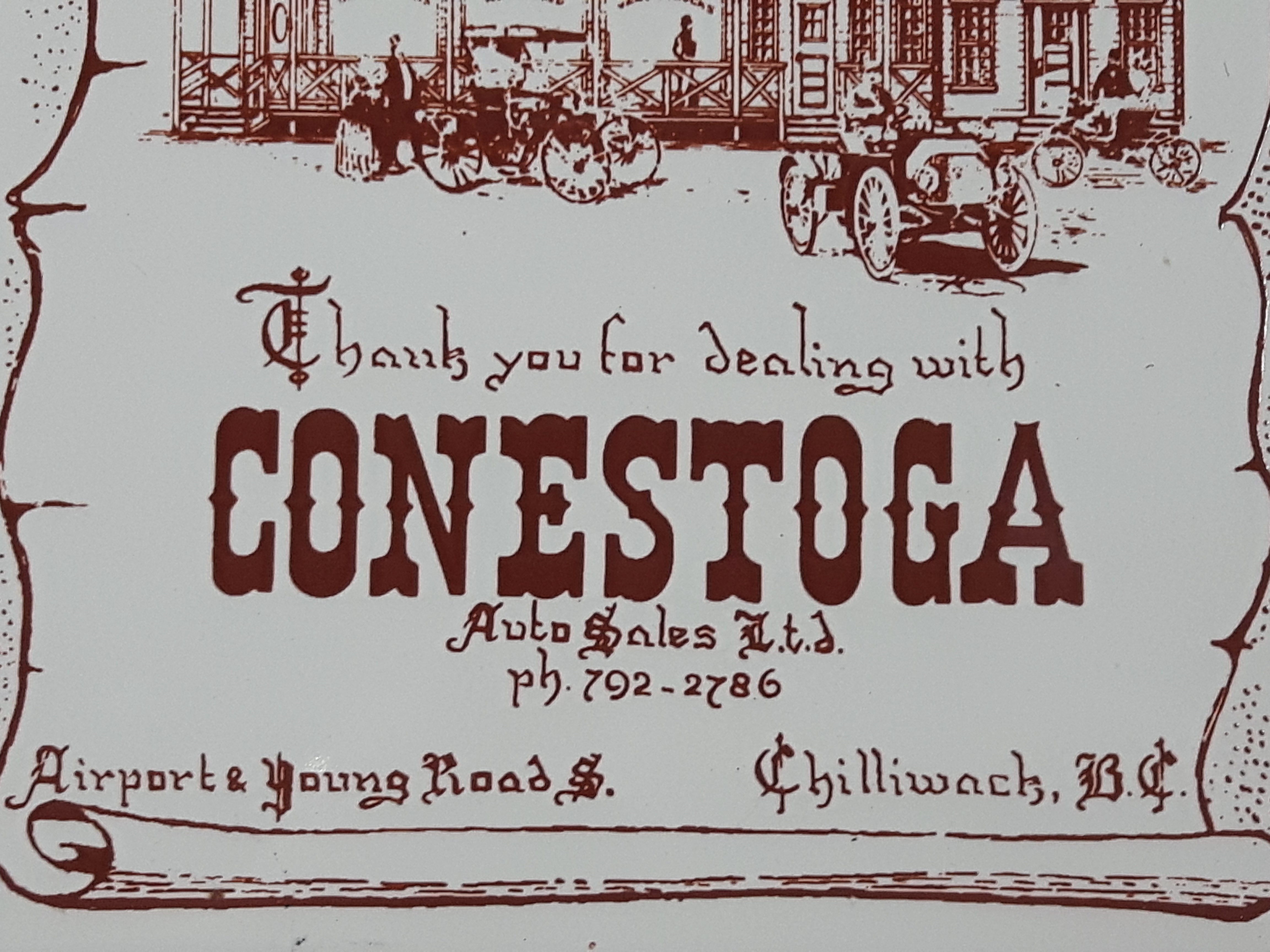 Antique Thank you for dealing with Conestoga Auto Sales Ltd 6" x 6" Ceramic Tile Trivet Chilliwack, B.C. 4