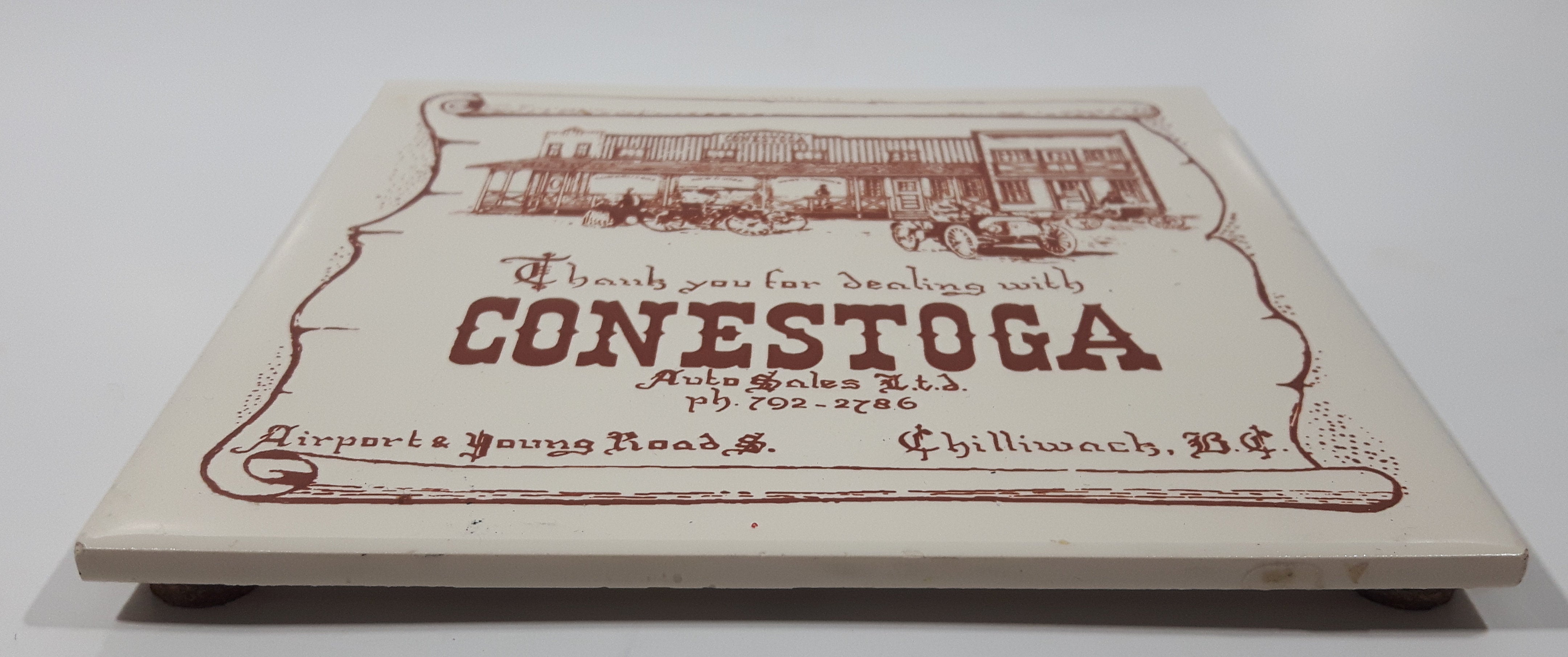 Antique Thank you for dealing with Conestoga Auto Sales Ltd 6" x 6" Ceramic Tile Trivet Chilliwack, B.C. 5