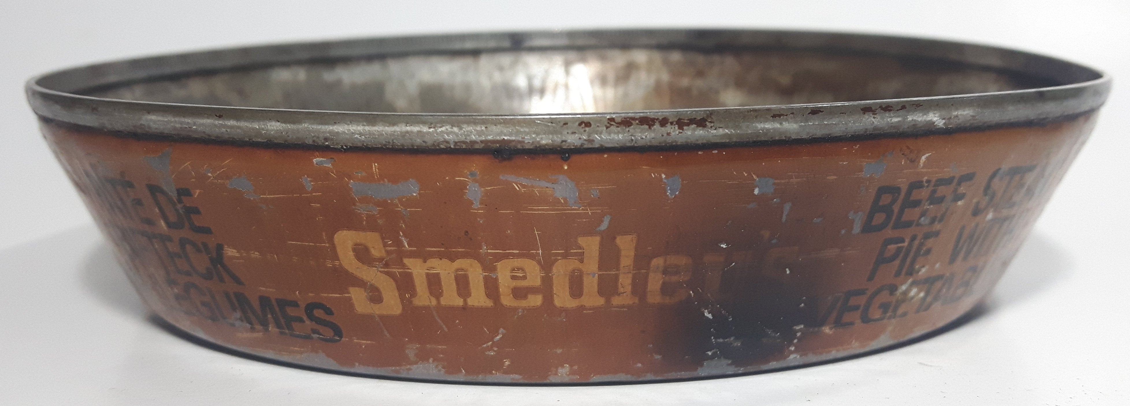 Vintage Smedler's Beef Steak Pie With Vegetables 6" Tin Metal Container 12