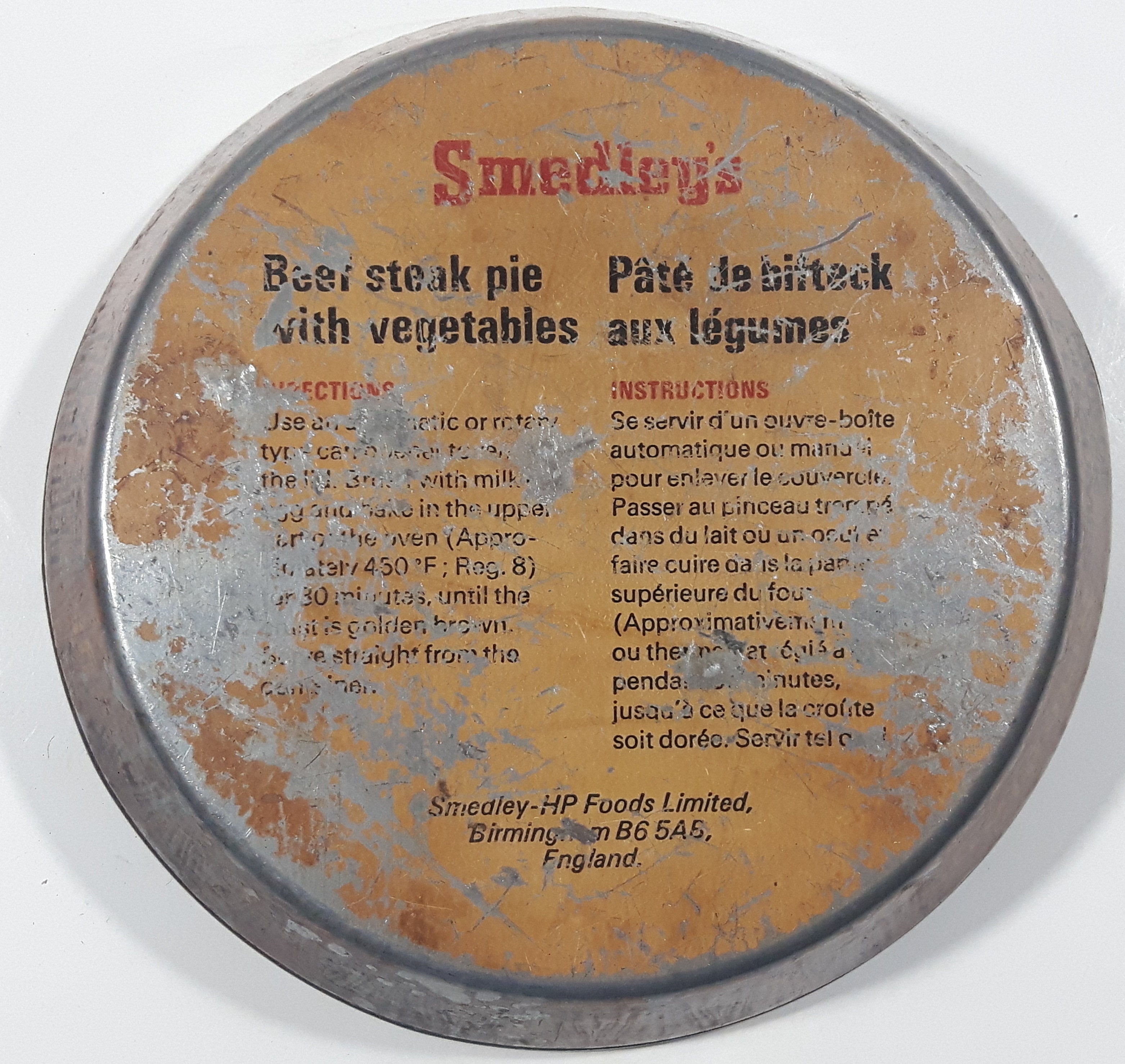 Vintage Smedler's Beef Steak Pie With Vegetables 6" Tin Metal Container 10