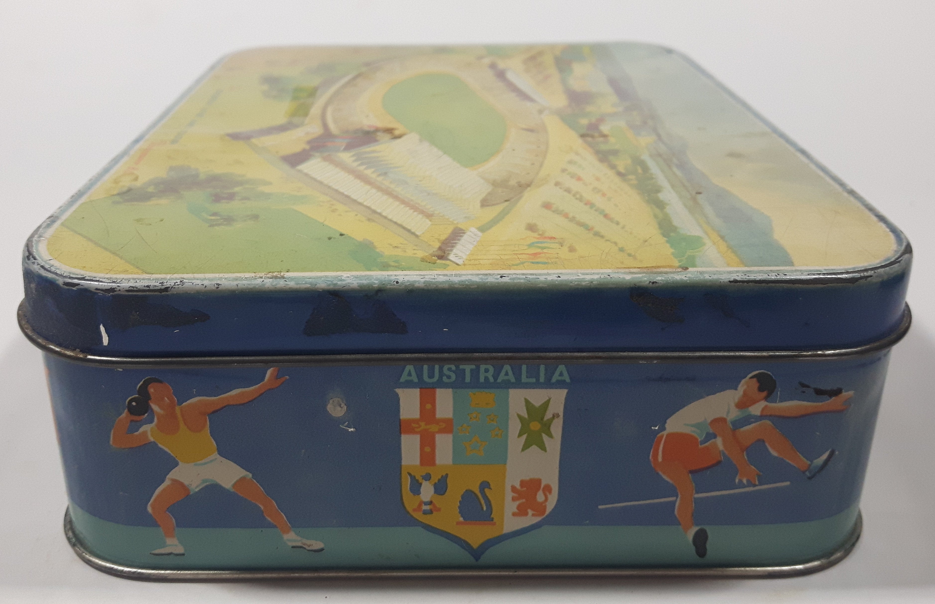 Vintage Macfarlane Lang & Co's. Biscuits The 1954 British Empire Games Stadium Vancouver, B.C. Tin Metal Container 3