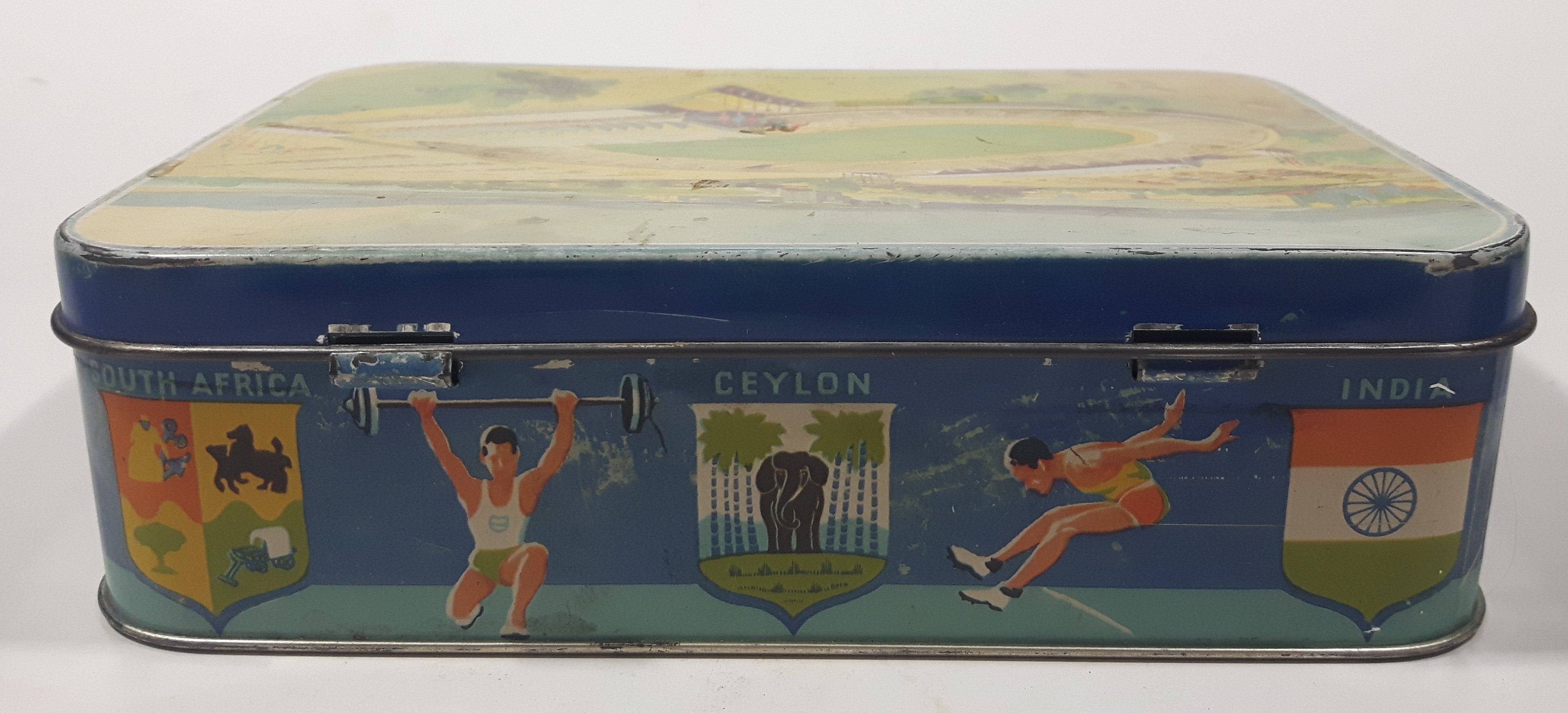 Vintage Macfarlane Lang & Co's. Biscuits The 1954 British Empire Games Stadium Vancouver, B.C. Tin Metal Container 4