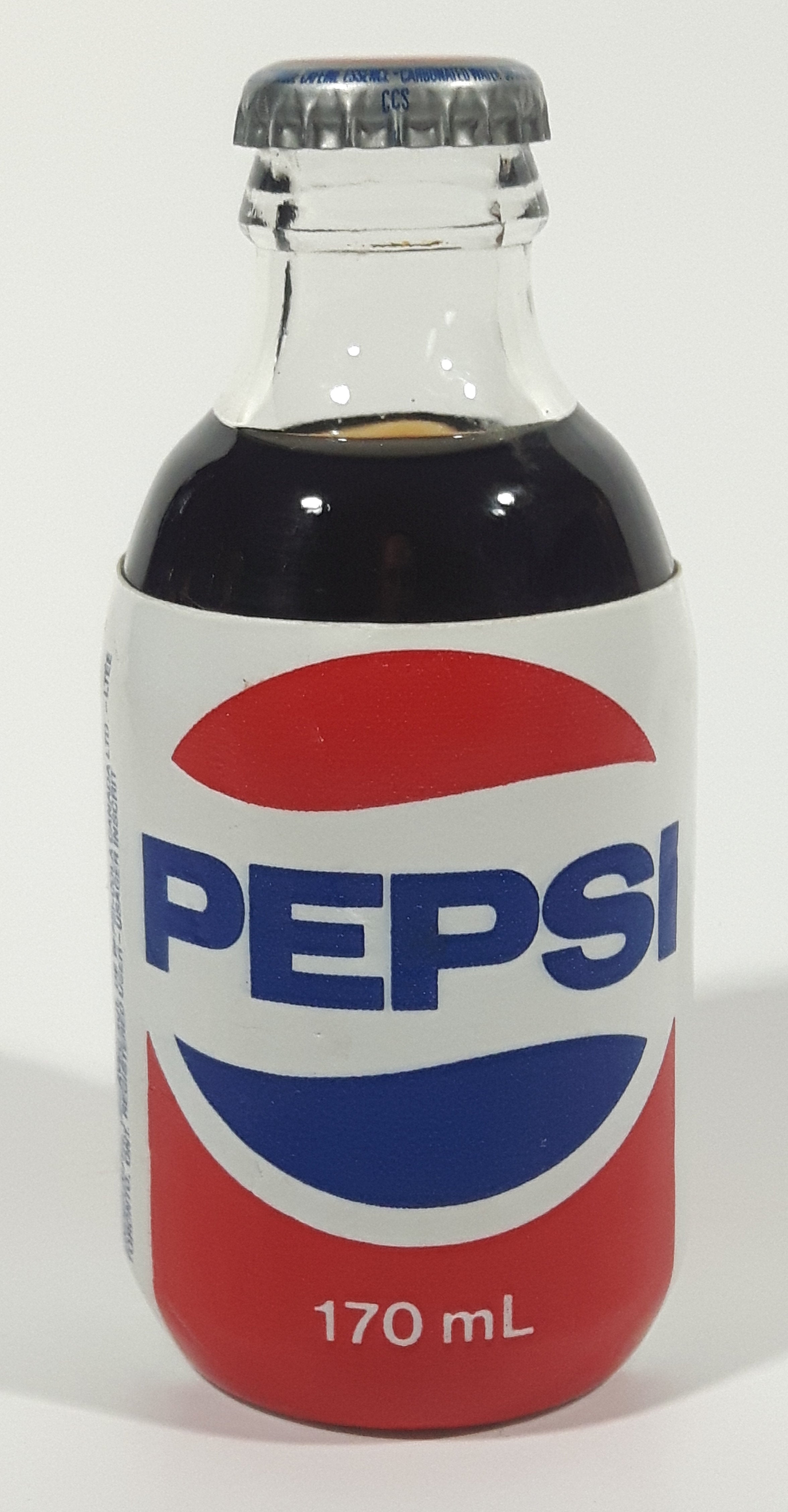 Vintage Pepsi Cola 170mL 4 7/8" Tall Glass Bottle with Foam Label Full Never Opened 5