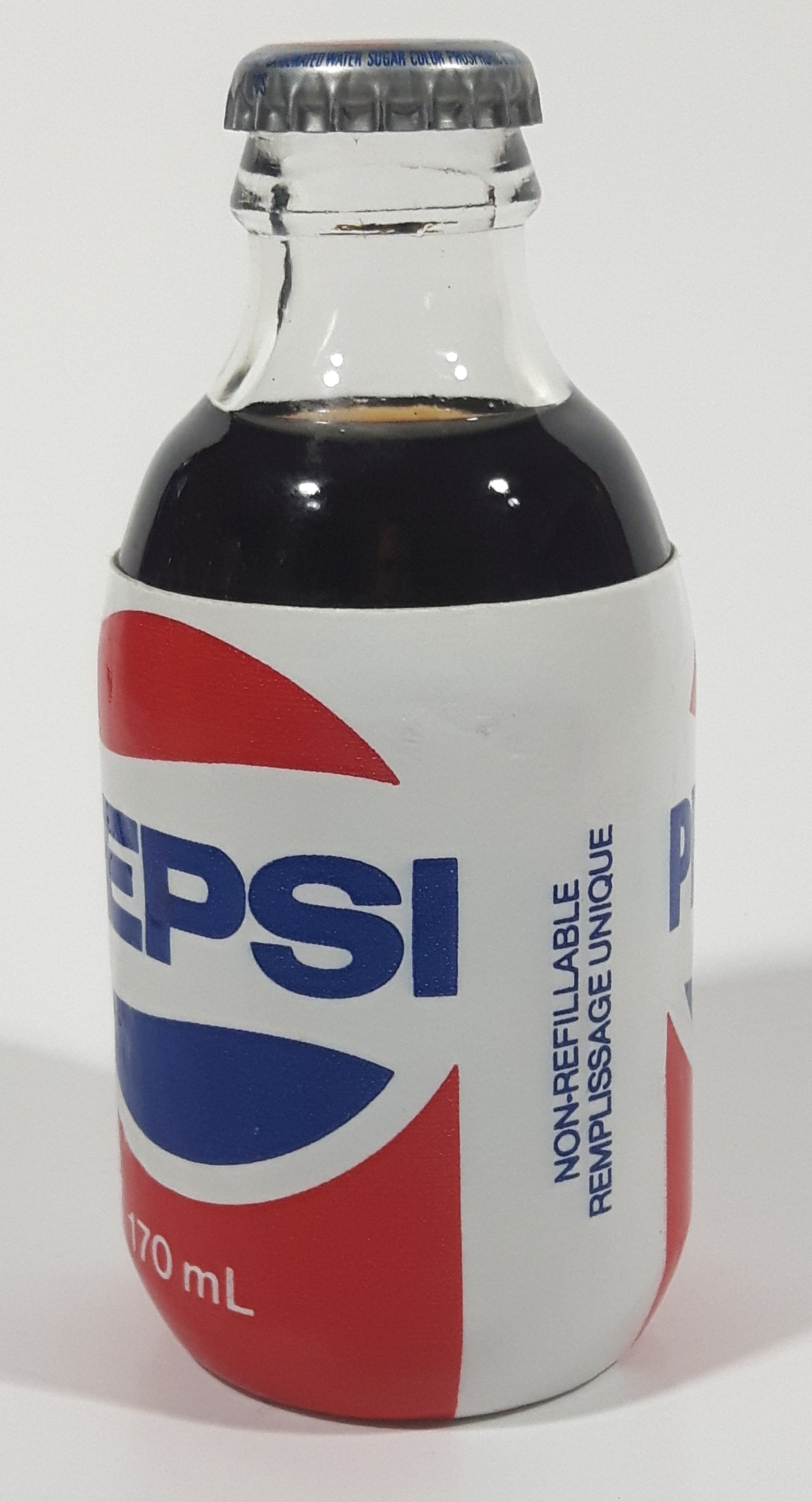 Vintage Pepsi Cola 170mL 4 7/8" Tall Glass Bottle with Foam Label Full Never Opened 6