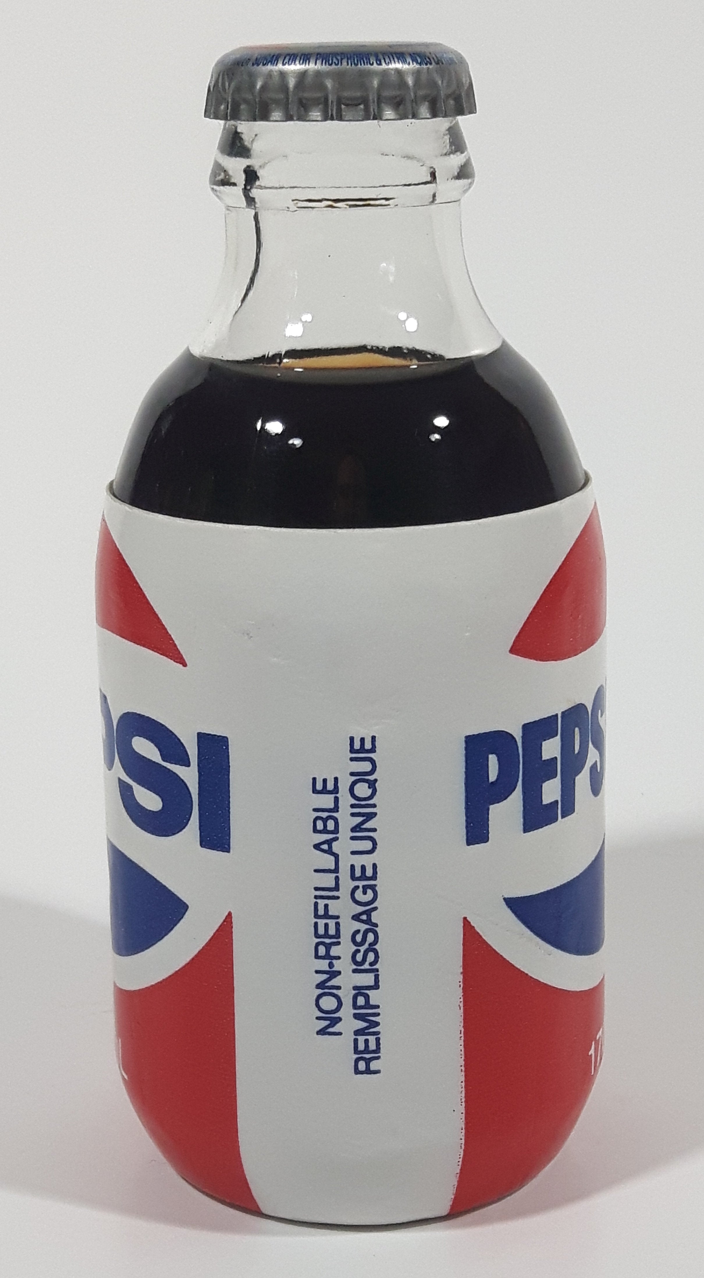 Vintage Pepsi Cola 170mL 4 7/8" Tall Glass Bottle with Foam Label Full Never Opened 7