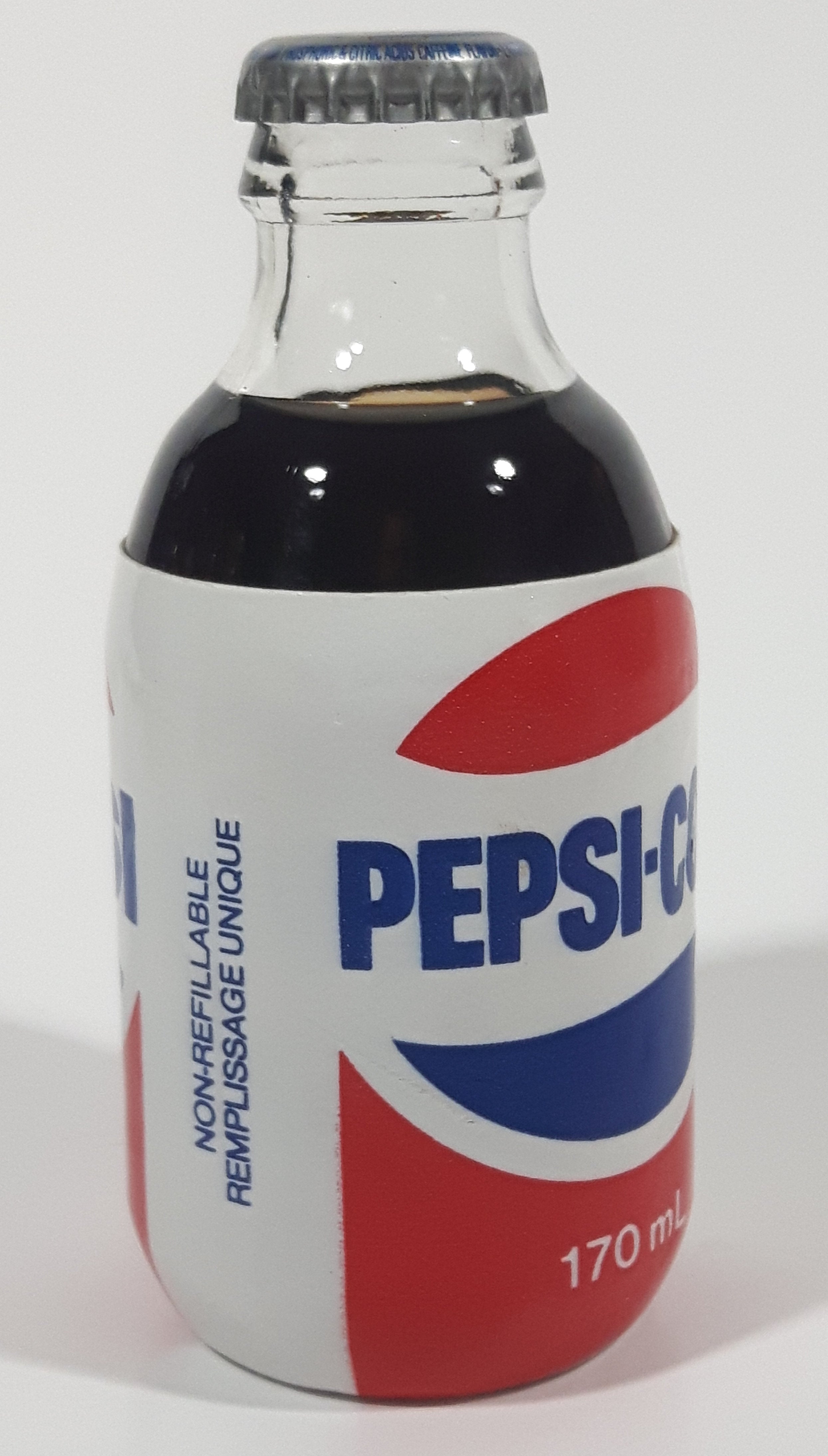 Vintage Pepsi Cola 170mL 4 7/8" Tall Glass Bottle with Foam Label Full Never Opened 8