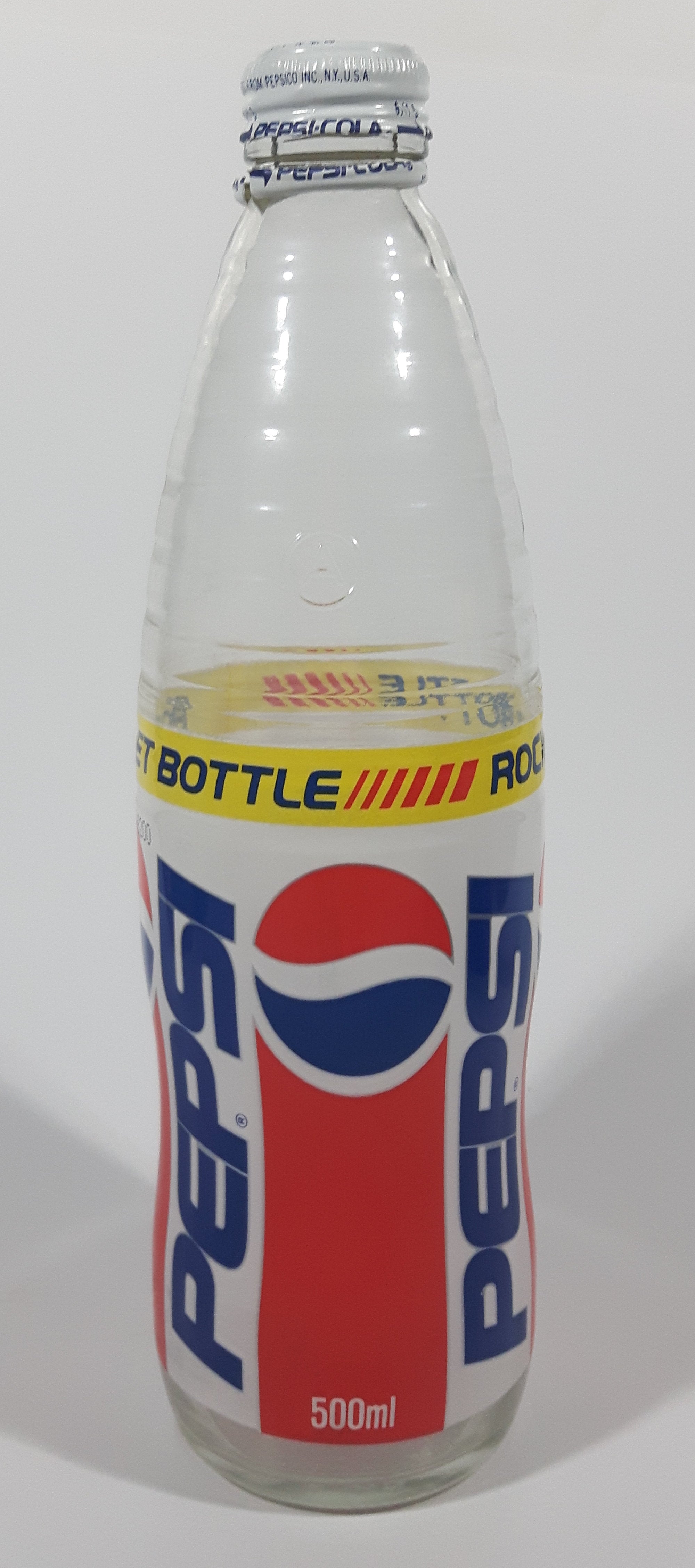 Rare Vintage Pepsi Cola Rocket Bottle 500mL 9 1/8" Tall Ringed Glass Bottle with Cap 3