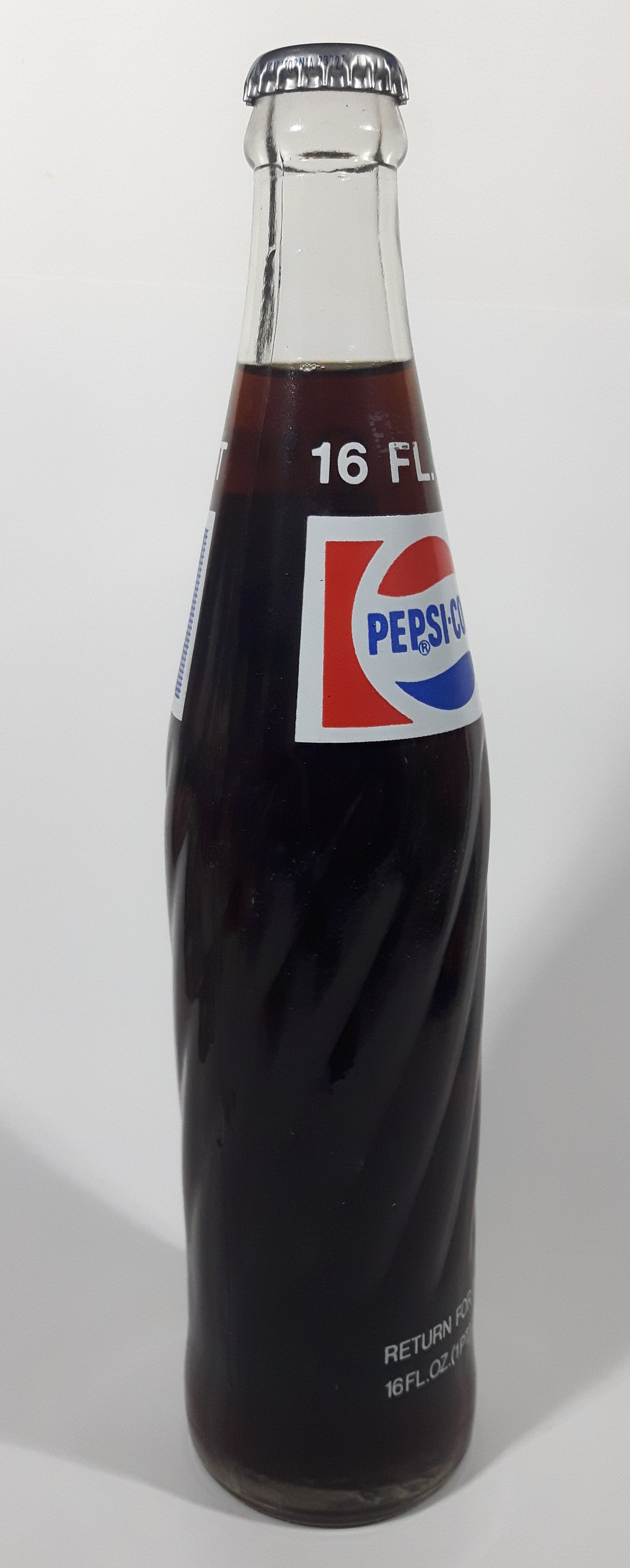 Vintage 1970s Pepsi-Cola Pepsi One Pint 16 Fl oz 473mL 11" Clear Glass Money Back Bottle Still Full 8