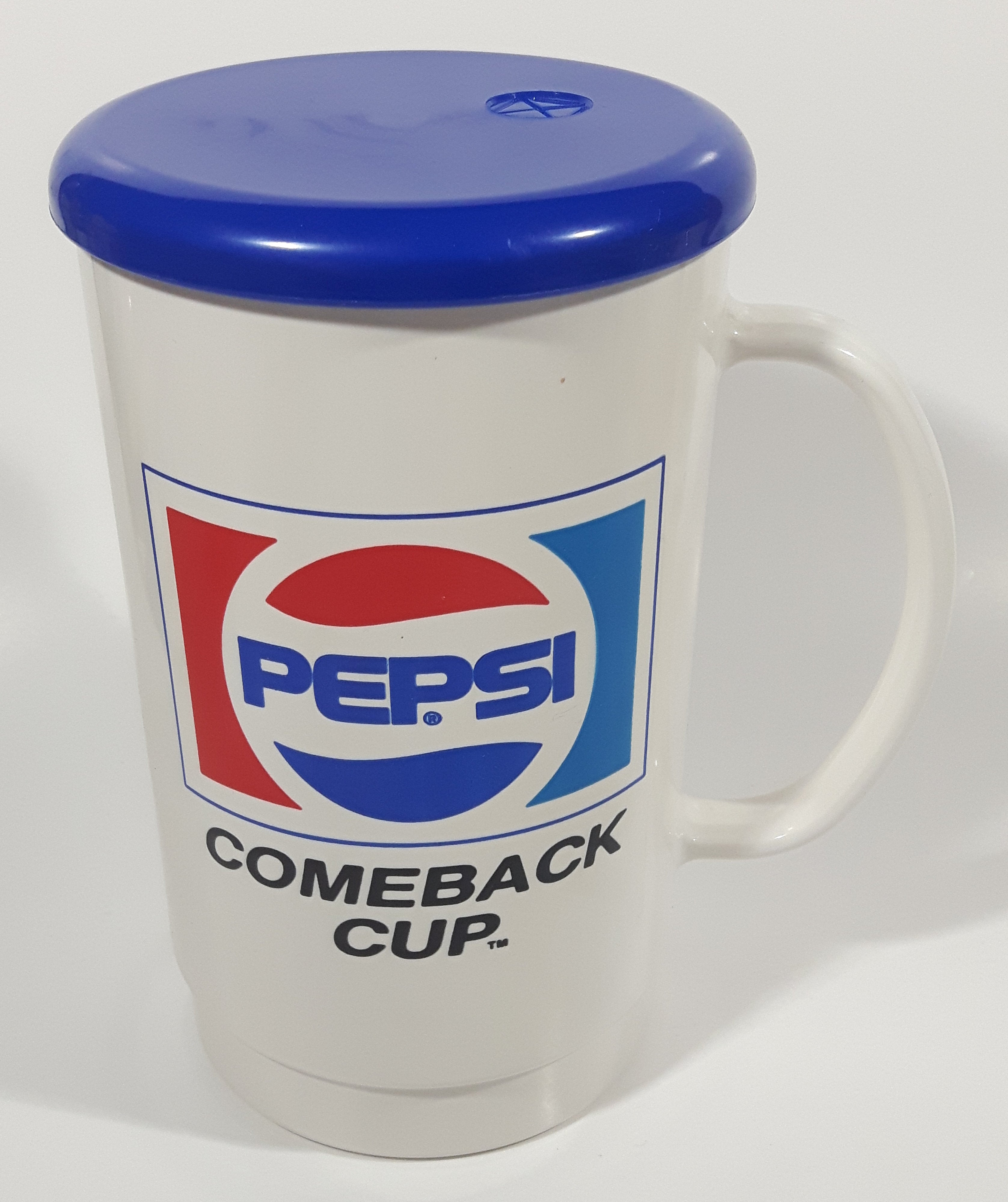 Vintage Pepsi Comeback Cup 6 1/2" Tall Plastic Travel Mug Cup with Lid 13