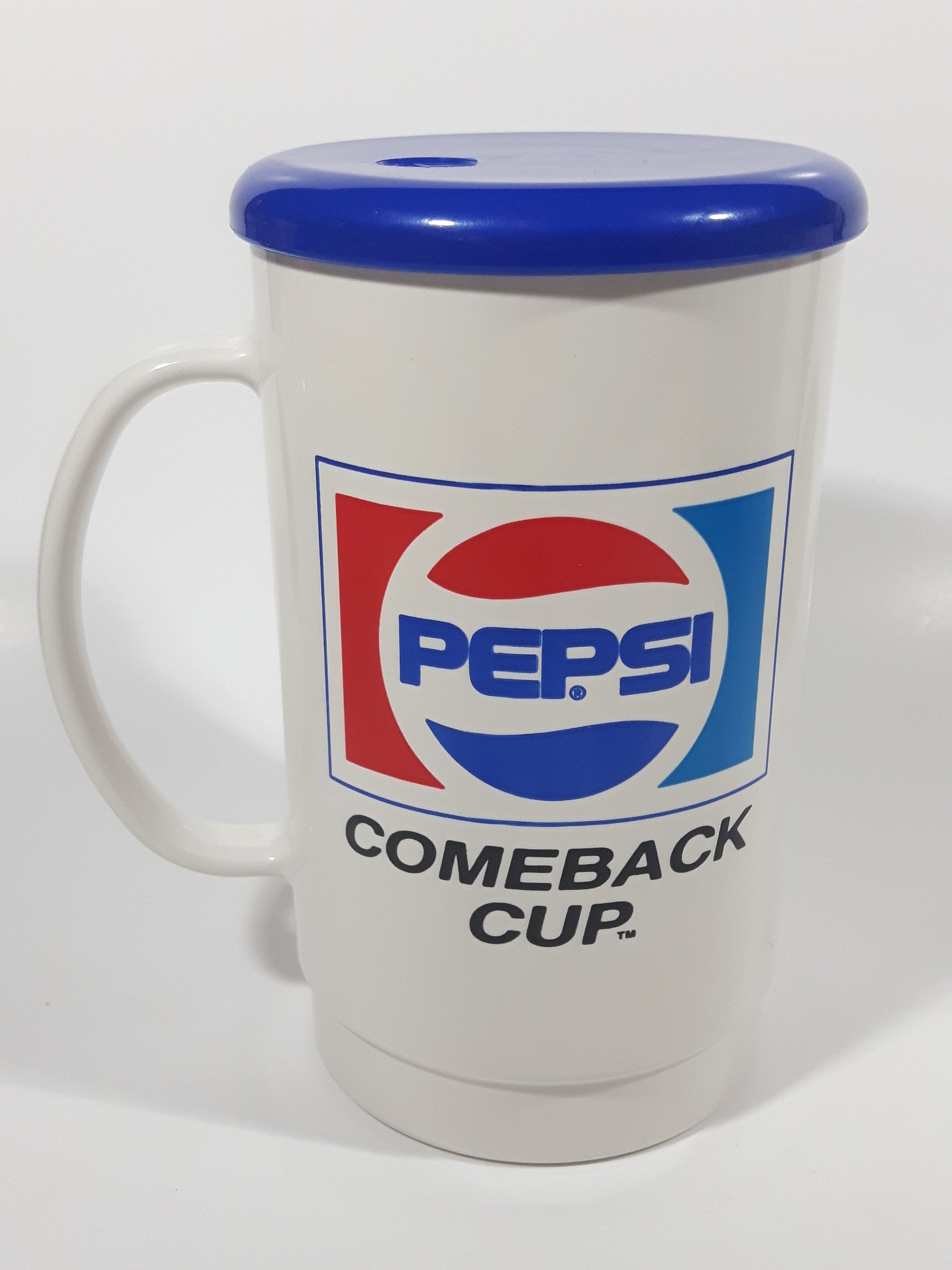 Vintage Pepsi Comeback Cup 6 1/2" Tall Plastic Travel Mug Cup with Lid 6