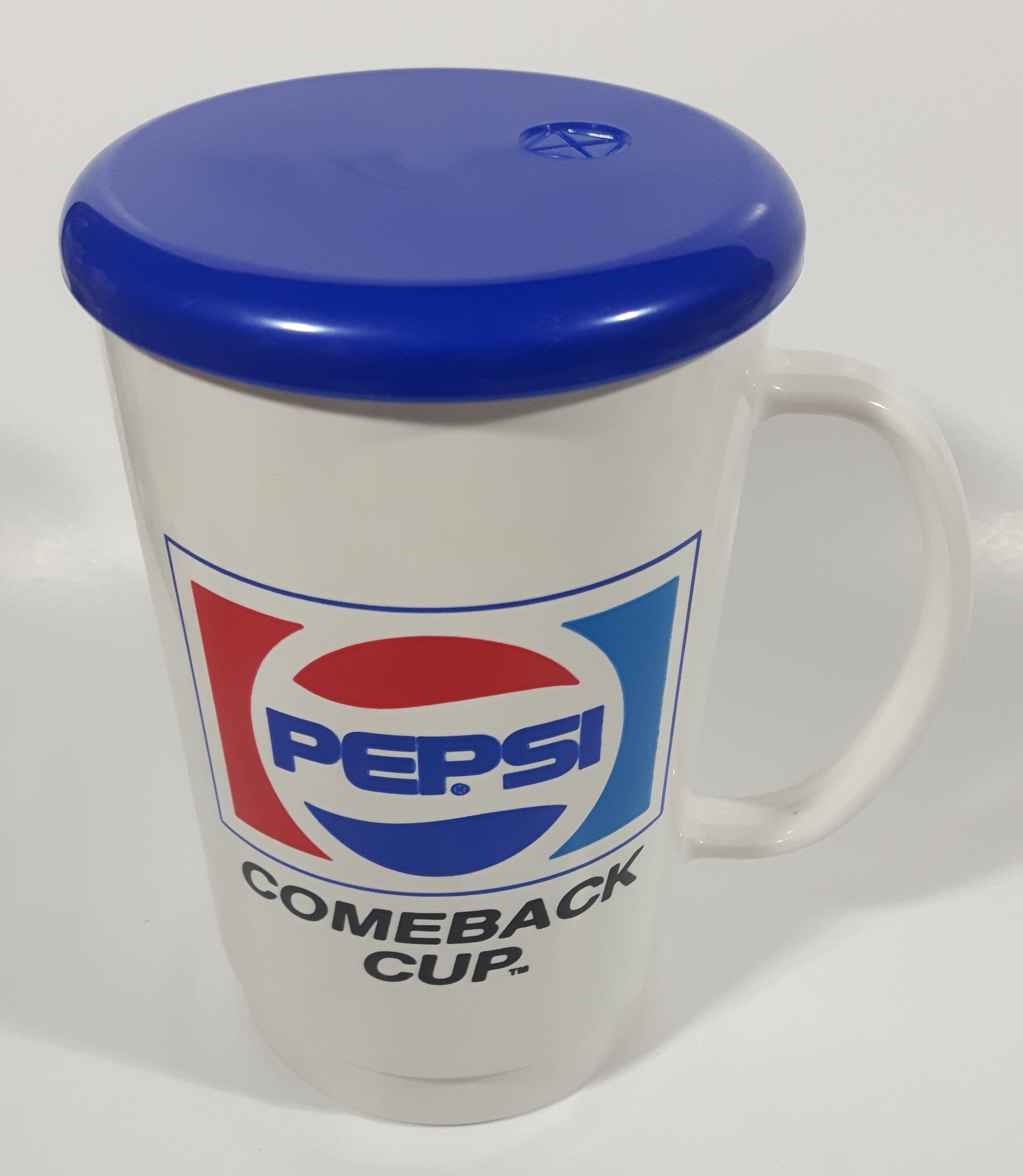 Vintage Pepsi Comeback Cup 6 1/2" Tall Plastic Travel Mug Cup with Lid 13