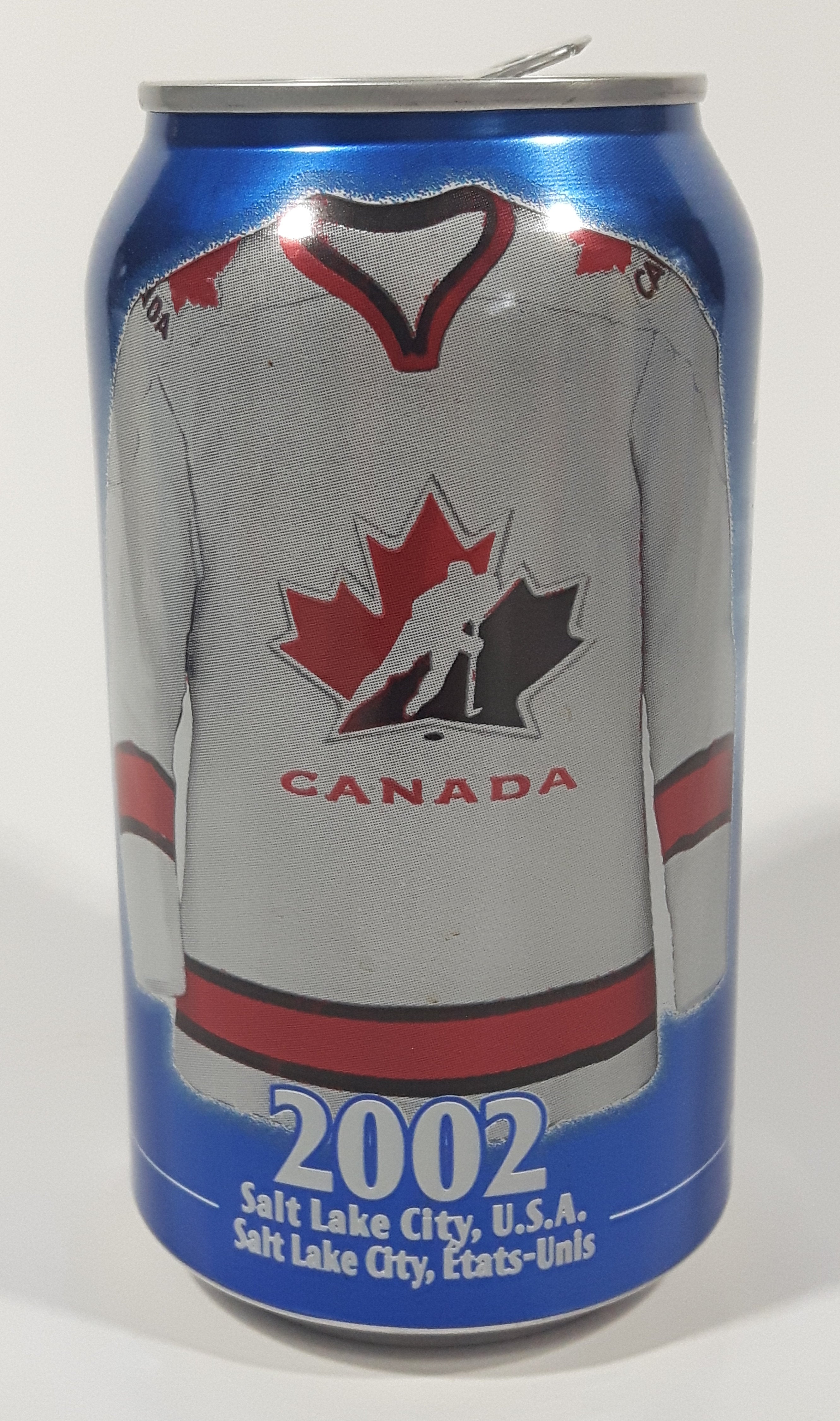 2002 Pepsi Cola Salt Lake City Winter Olympics Team Canada Hockey 355mL 4 3/4" Tall Aluminum Metal Pop Can 2