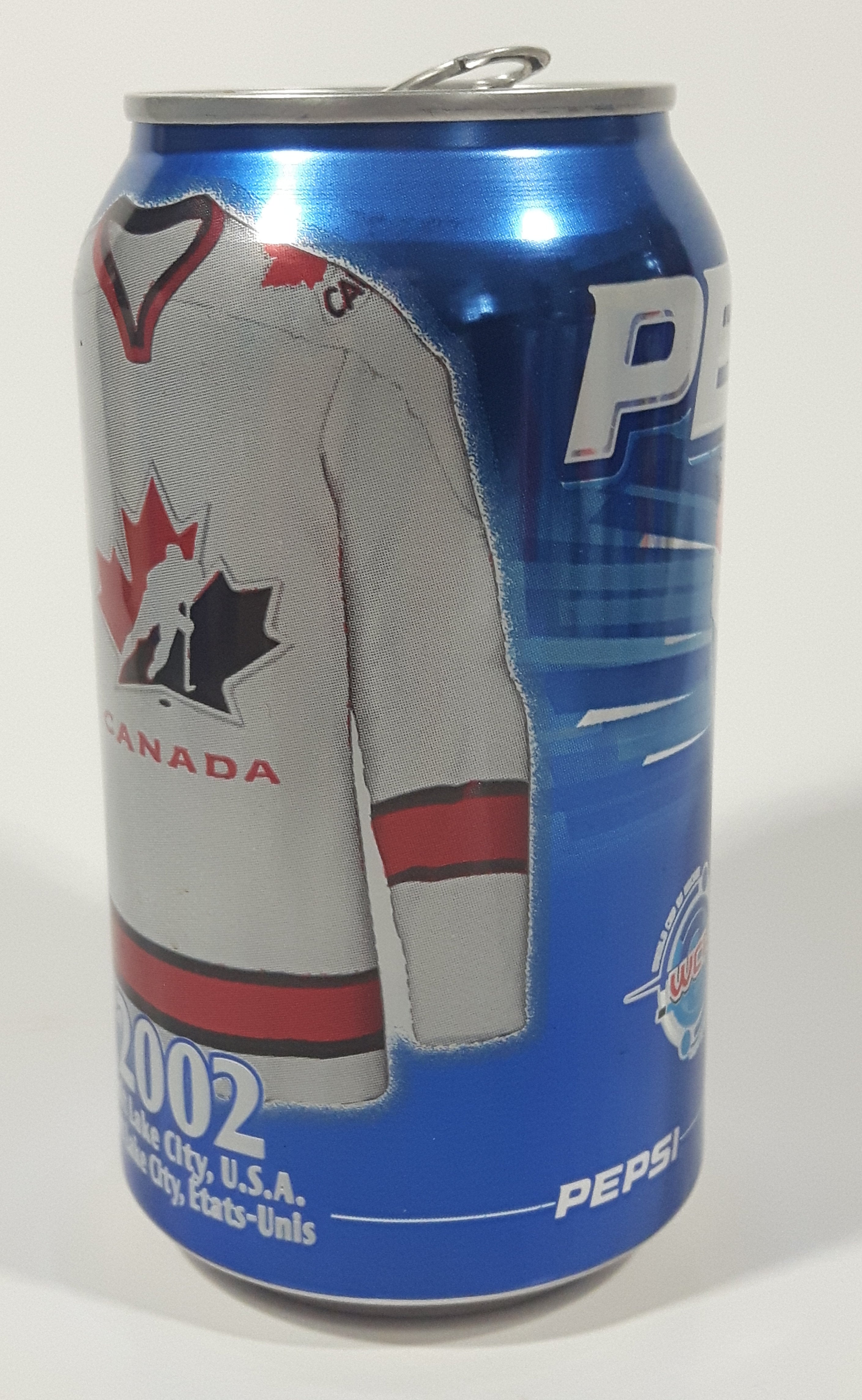 2002 Pepsi Cola Salt Lake City Winter Olympics Team Canada Hockey 355mL 4 3/4" Tall Aluminum Metal Pop Can 3