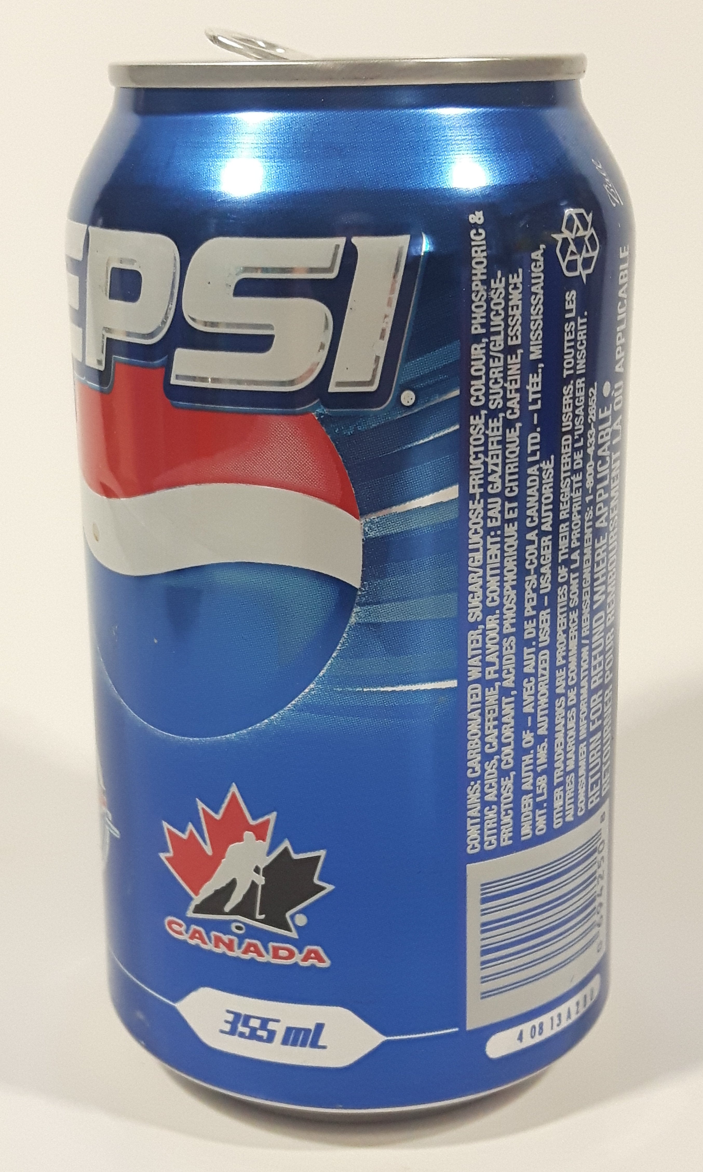 2002 Pepsi Cola Salt Lake City Winter Olympics Team Canada Hockey 355mL 4 3/4" Tall Aluminum Metal Pop Can 6
