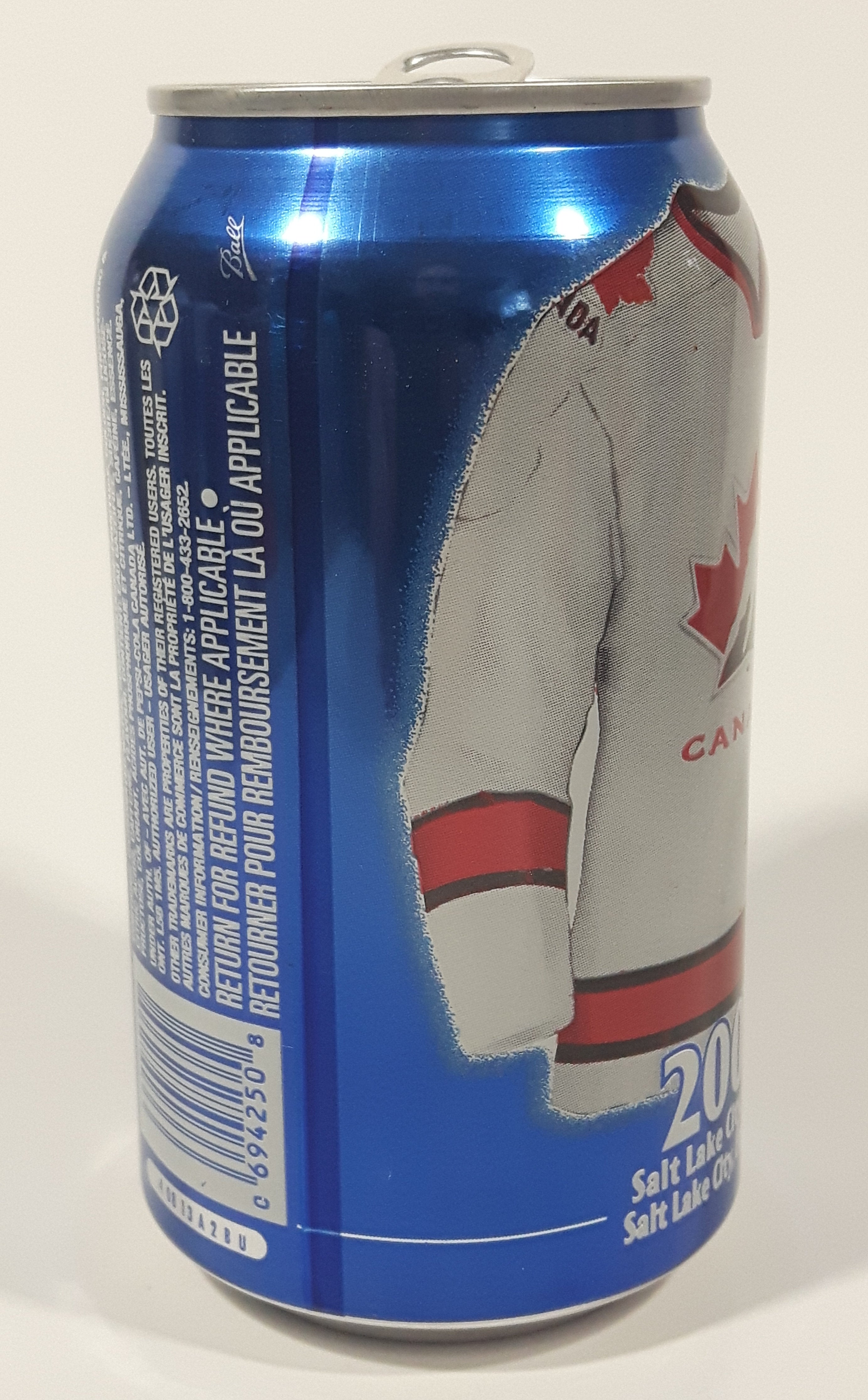 2002 Pepsi Cola Salt Lake City Winter Olympics Team Canada Hockey 355mL 4 3/4" Tall Aluminum Metal Pop Can 8