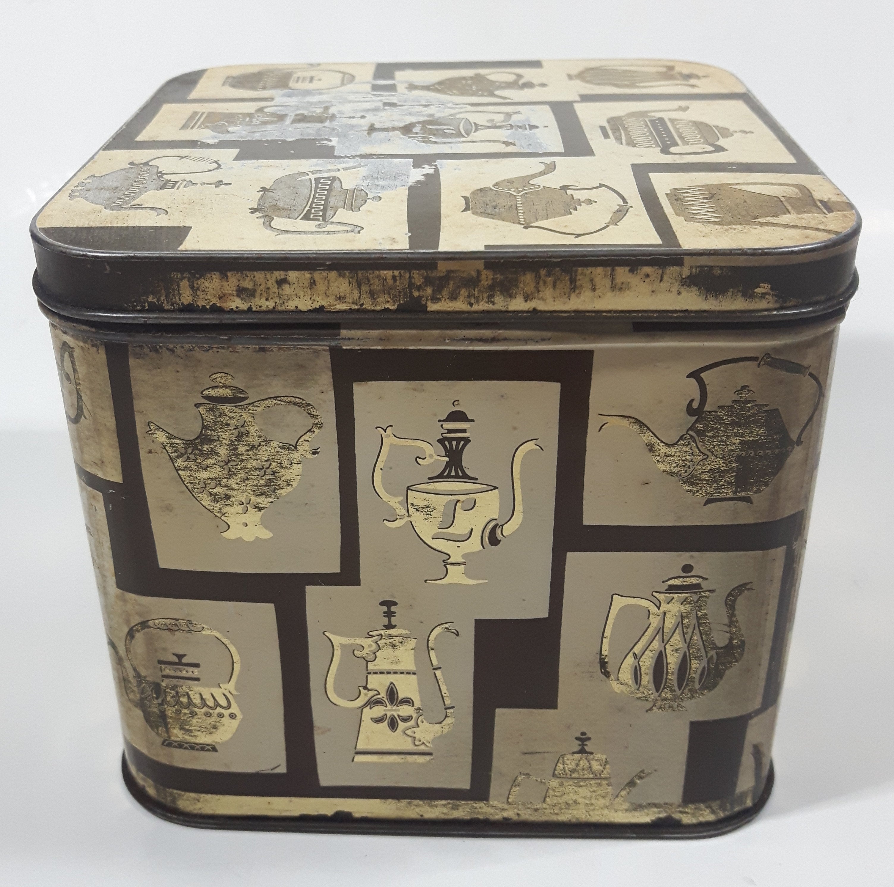 Antique J. Lyons & Co (Canada) Ltd. Toronto Vancouver Teapot Themed 4 3/8" Tall Tin Metal Container 5