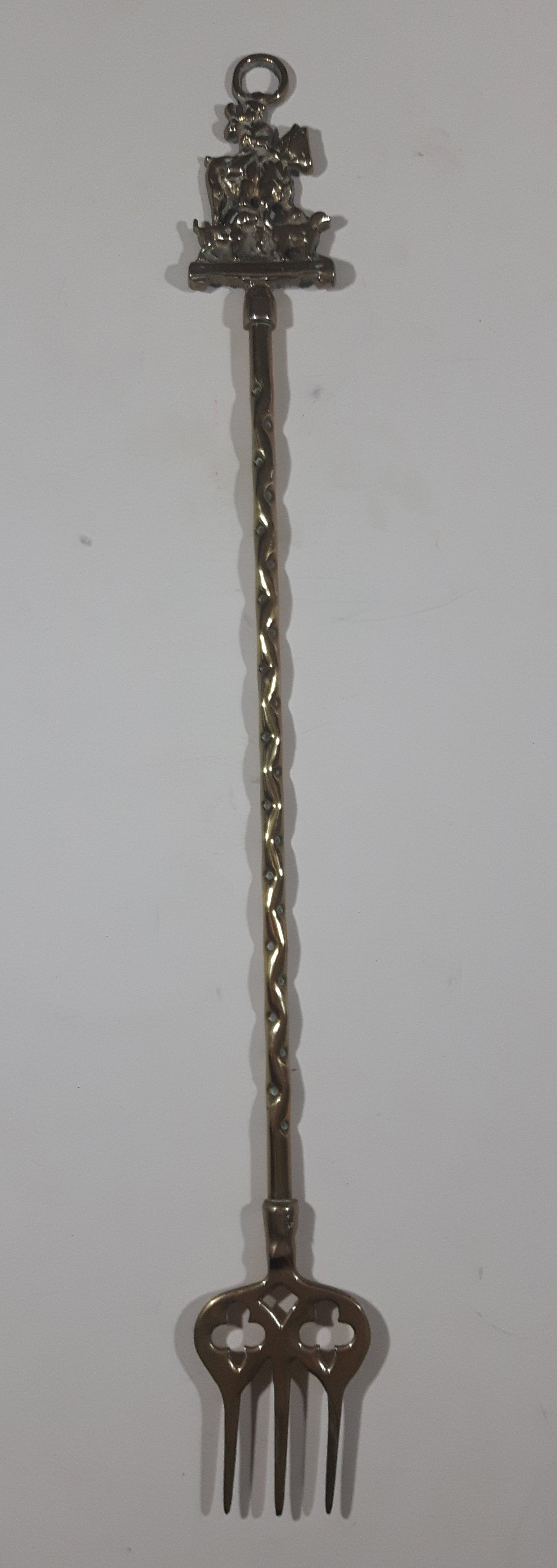 Antique John Peel Huntsman on Horse with Fox Hounds Hunting Dogs 19 1/2" Solid Brass Toasting Fork