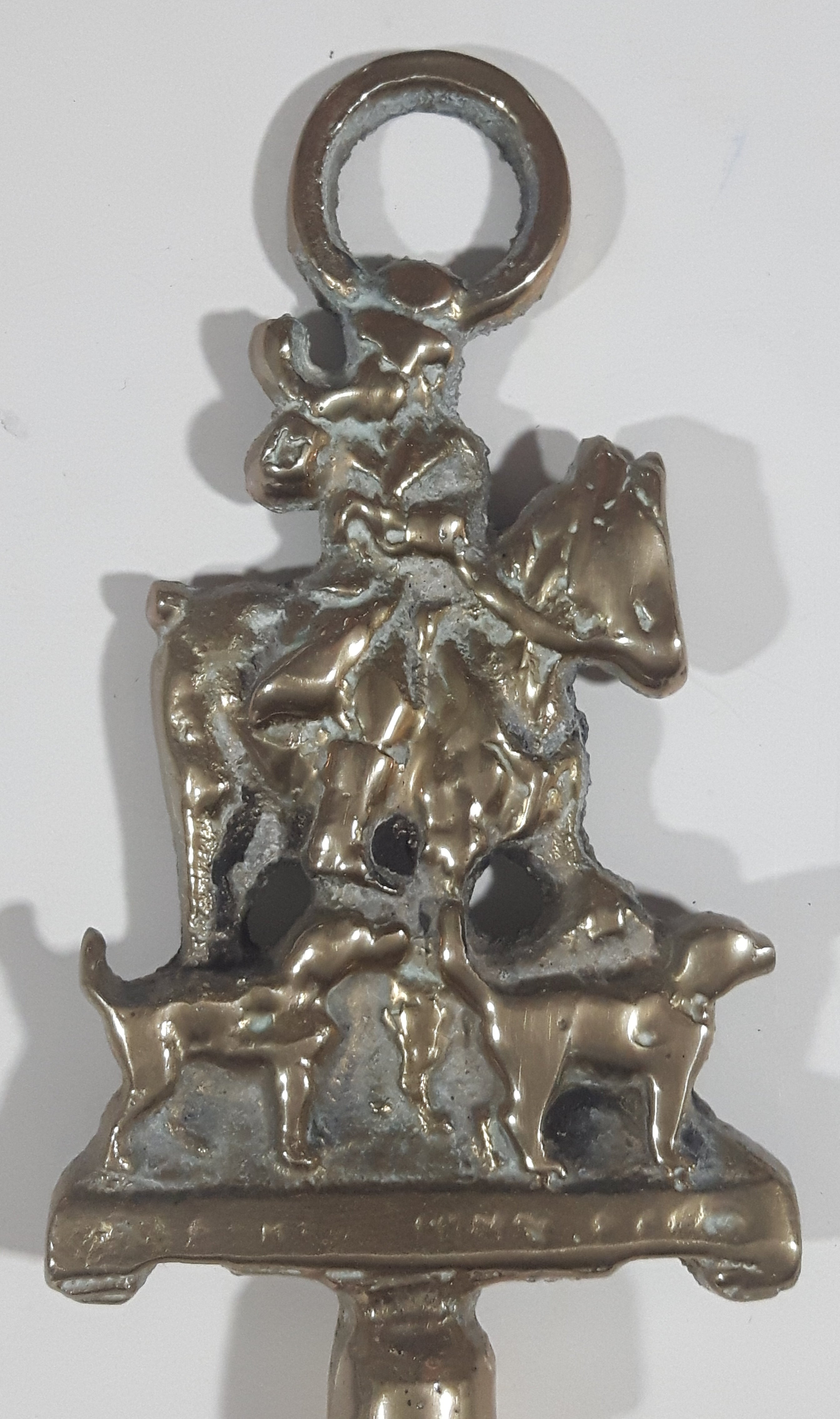 Antique John Peel Huntsman on Horse with Fox Hounds Hunting Dogs 19 1/2" Solid Brass Toasting Fork 6