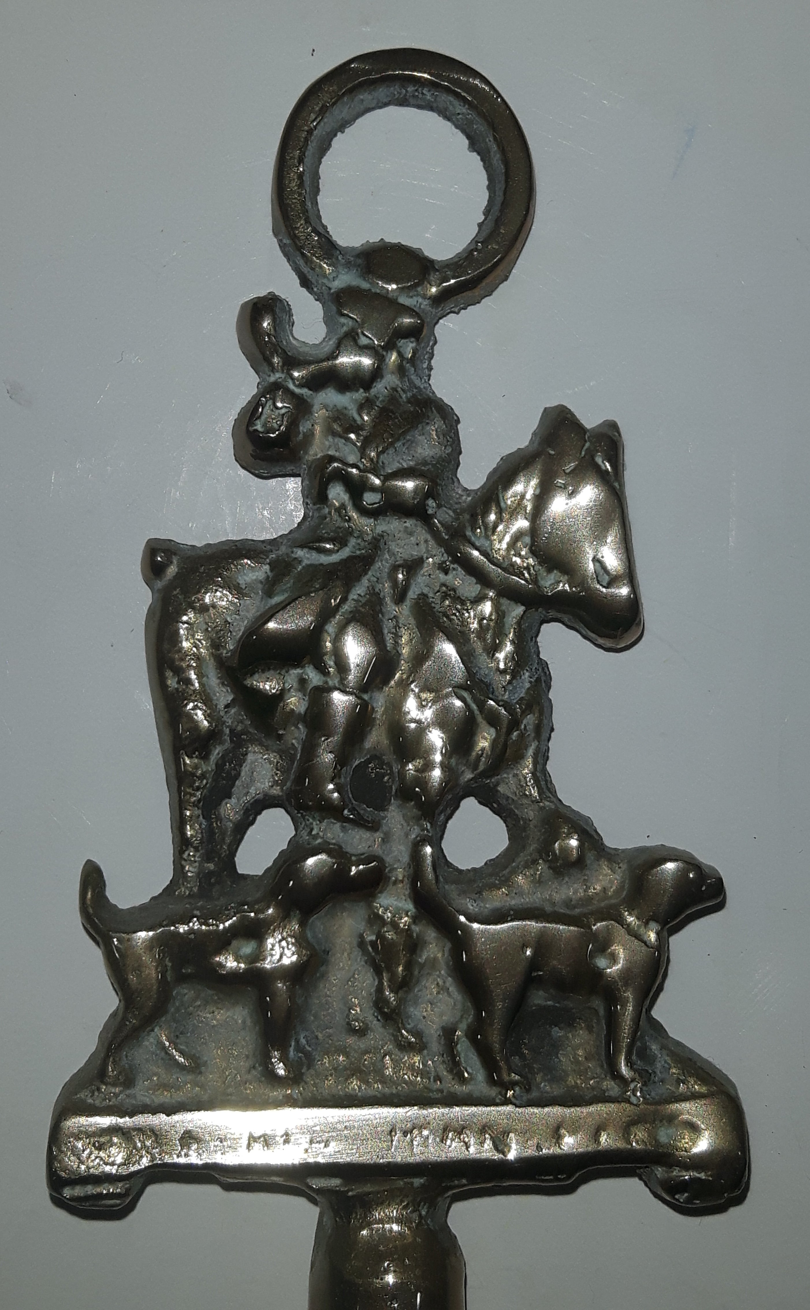 Antique John Peel Huntsman on Horse with Fox Hounds Hunting Dogs 19 1/2" Solid Brass Toasting Fork 7
