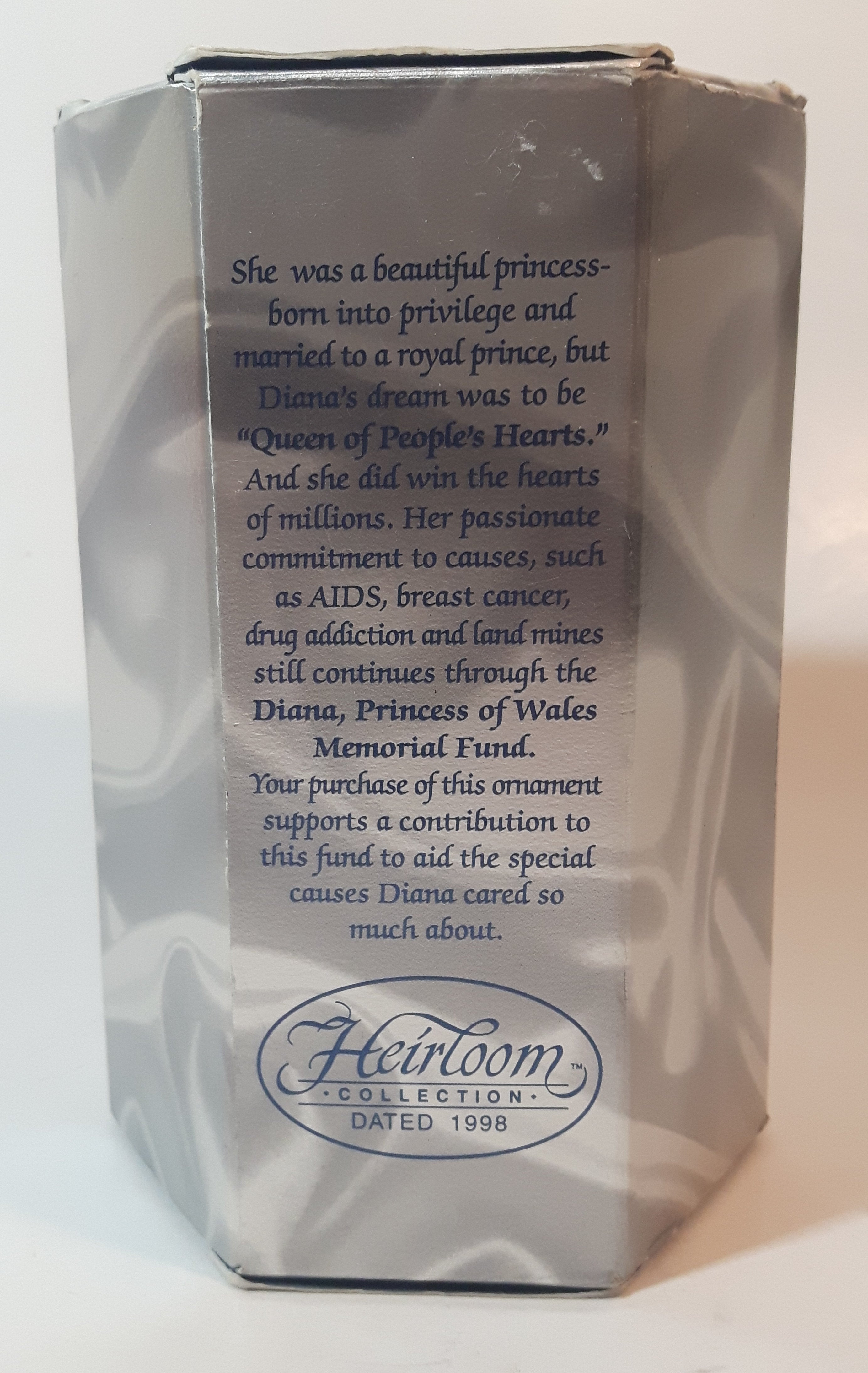 1998 Carlton Heirloom Collection 10th Anniversary Diana Princes of Wales 5" Tall Figure Christmas Tree Ornament New in Box 5