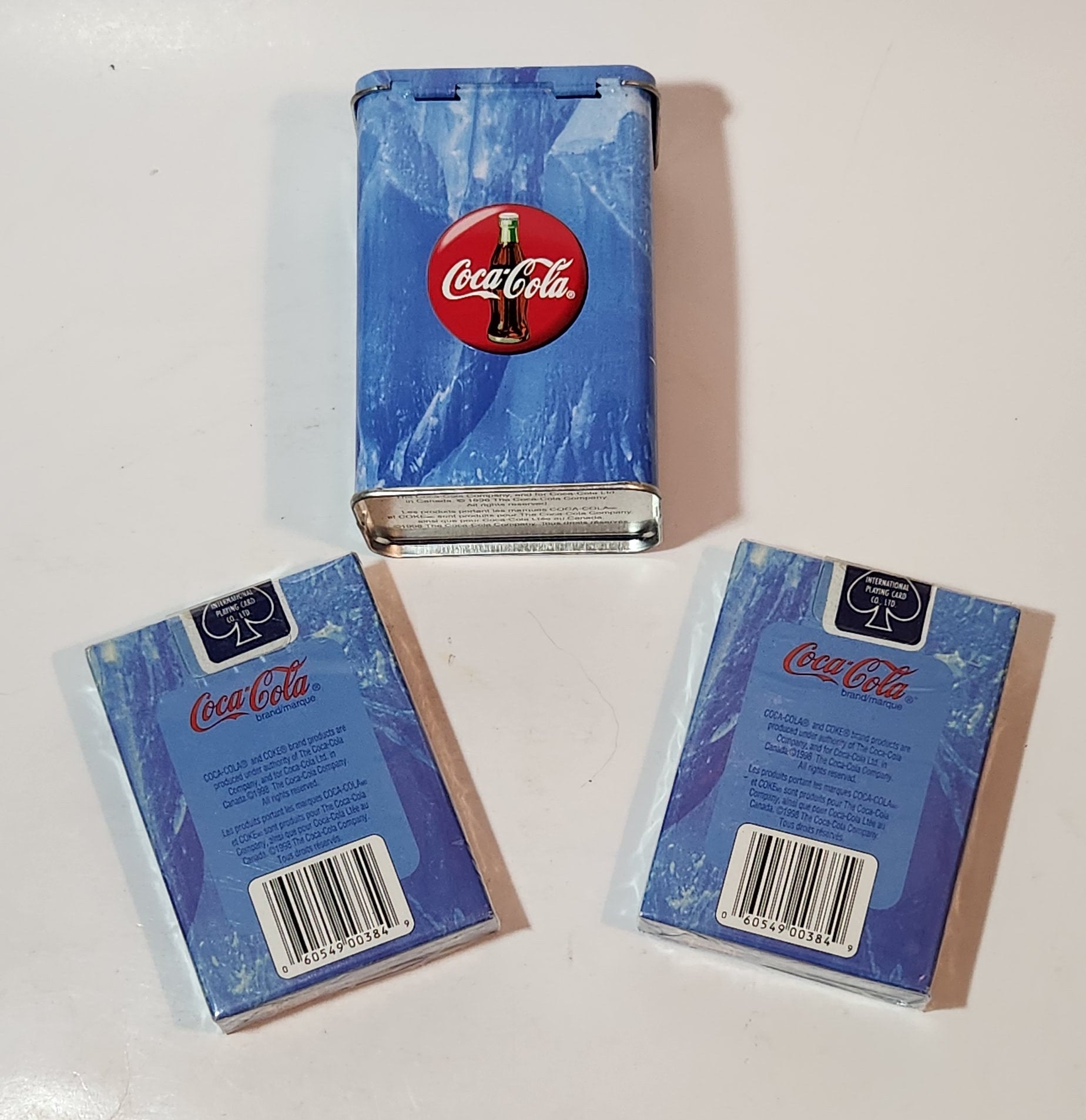 1998 Coca Cola 2 Packs of Polar Bear Themed Bicycle Playing Cards Never Opened in Embossed Tin Metal Container 5