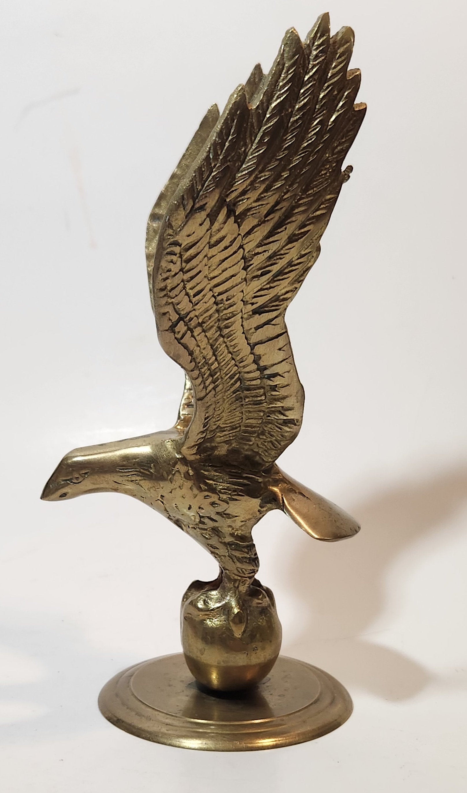 Vintage Mid Century Eagle In Flight 8" Tall Heavy Brass Sculpture 2