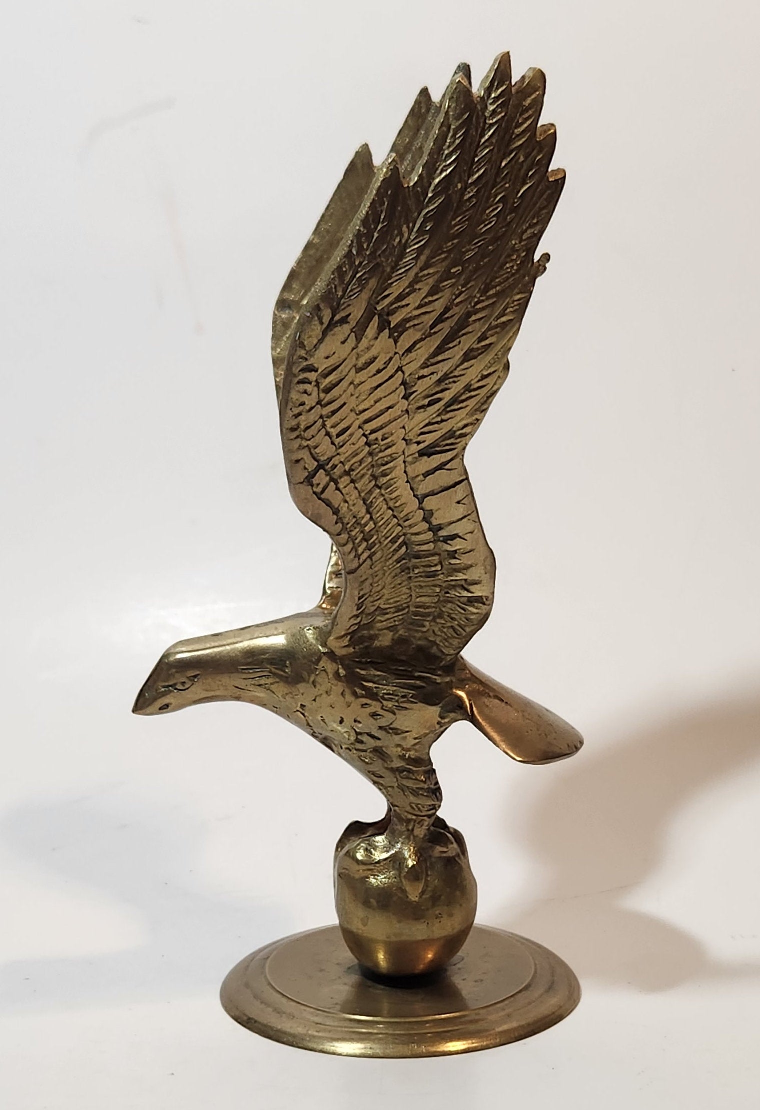 Vintage Mid Century Eagle In Flight 8" Tall Heavy Brass Sculpture 3