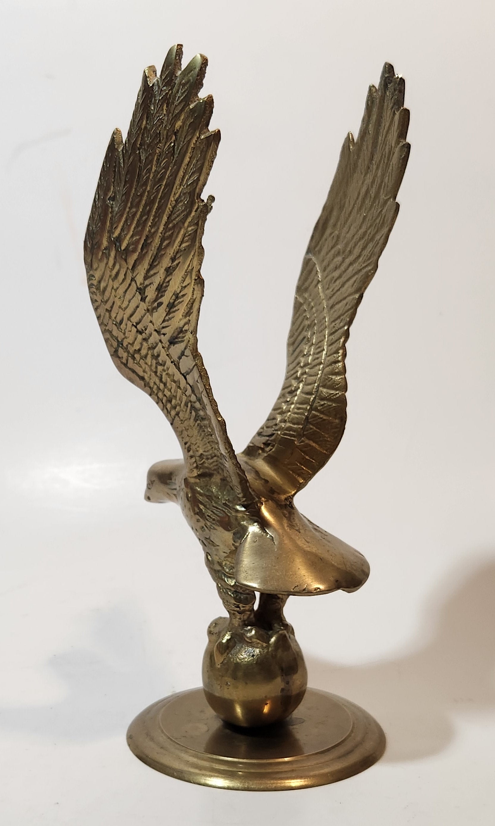 Vintage Mid Century Eagle In Flight 8" Tall Heavy Brass Sculpture 5