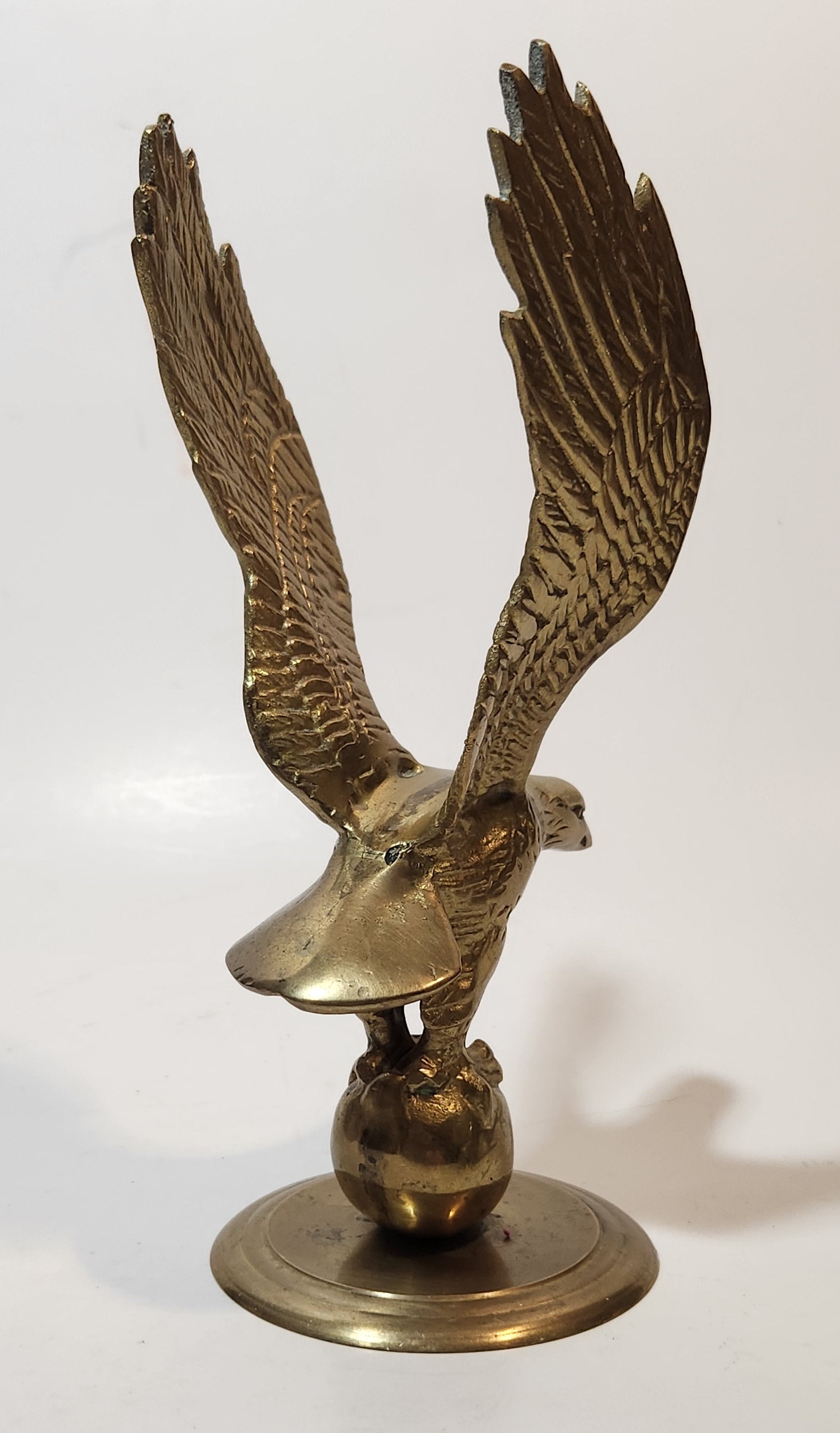 Vintage Mid Century Eagle In Flight 8" Tall Heavy Brass Sculpture 6