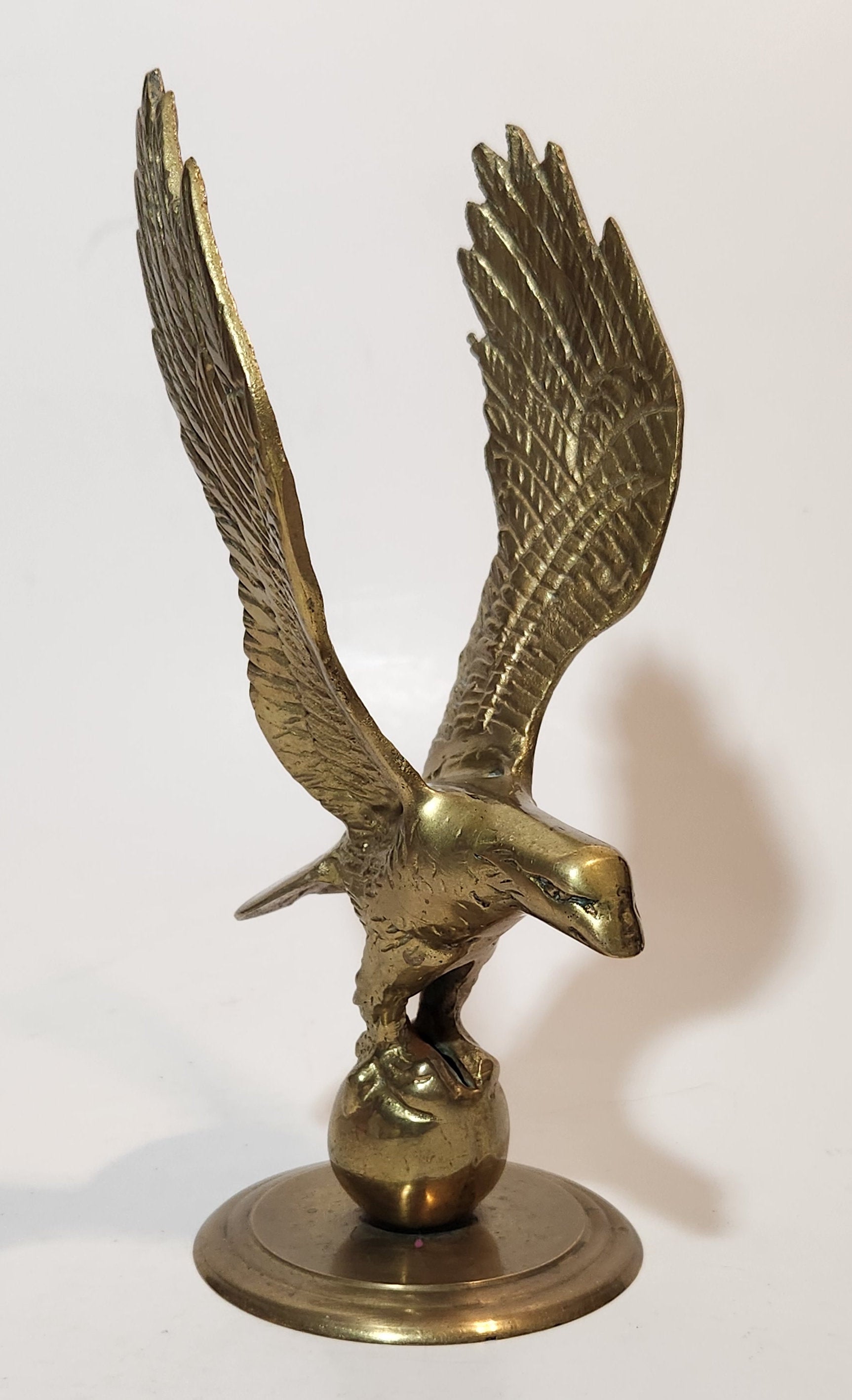 Vintage Mid Century Eagle In Flight 8" Tall Heavy Brass Sculpture 8