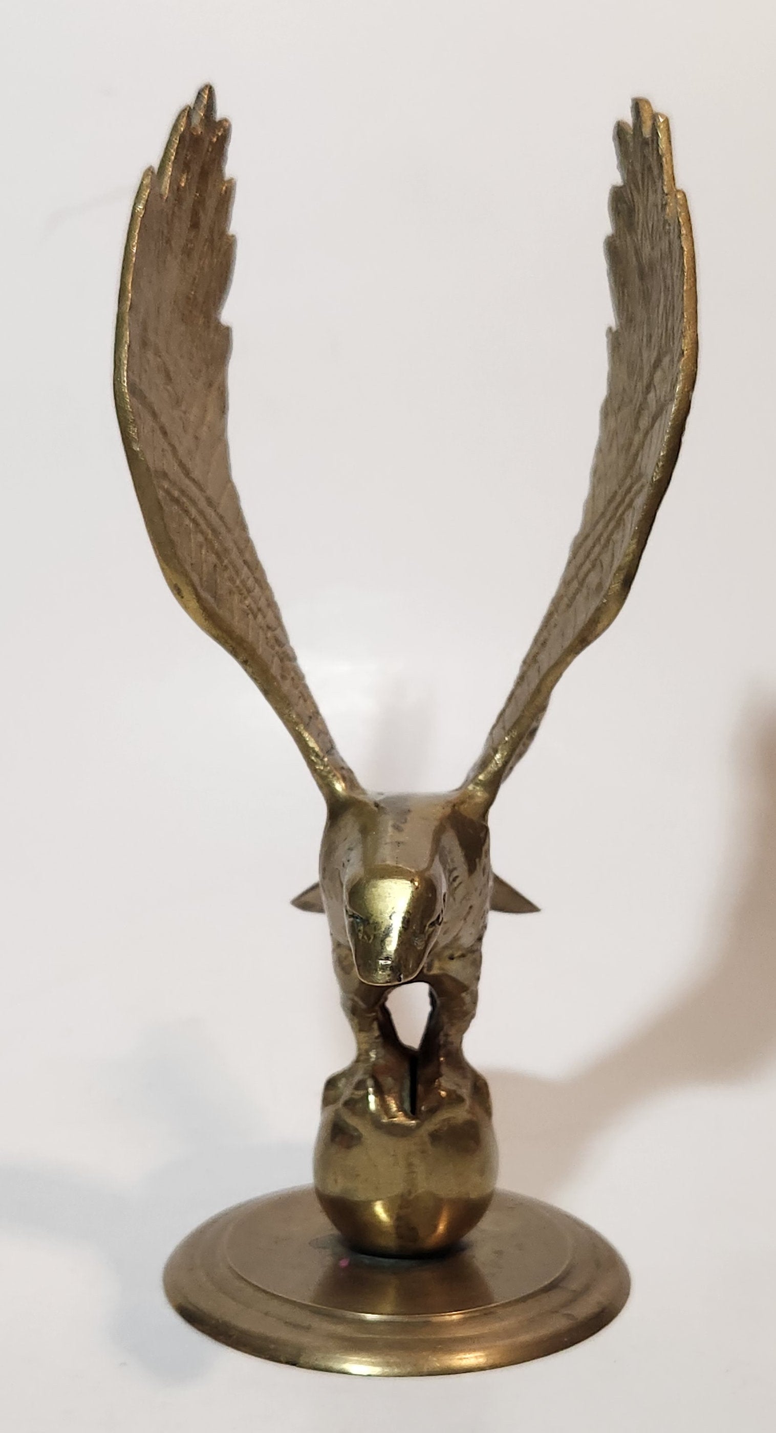 Vintage Mid Century Eagle In Flight 8" Tall Heavy Brass Sculpture 9