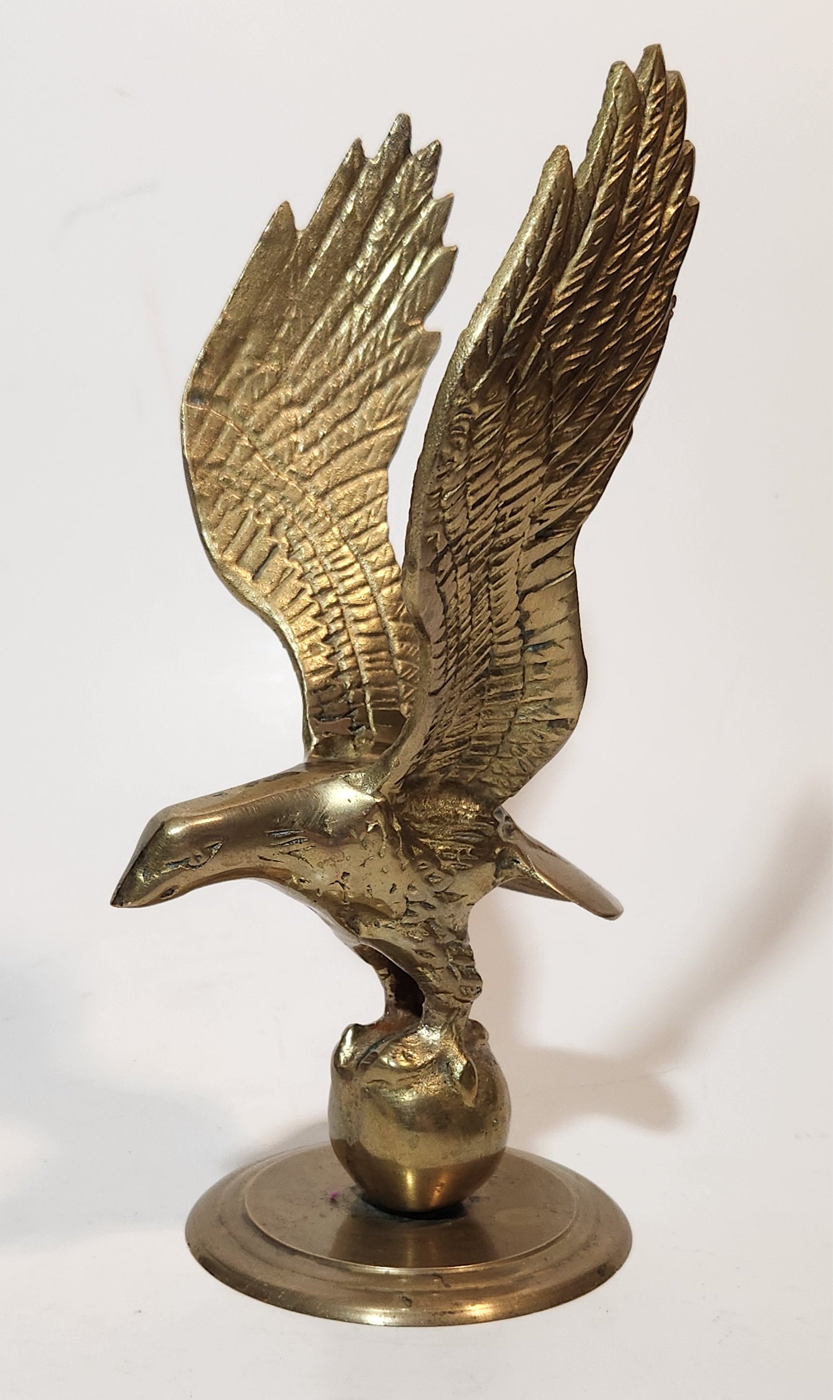 Vintage Mid Century Eagle In Flight 8" Tall Heavy Brass Sculpture 11