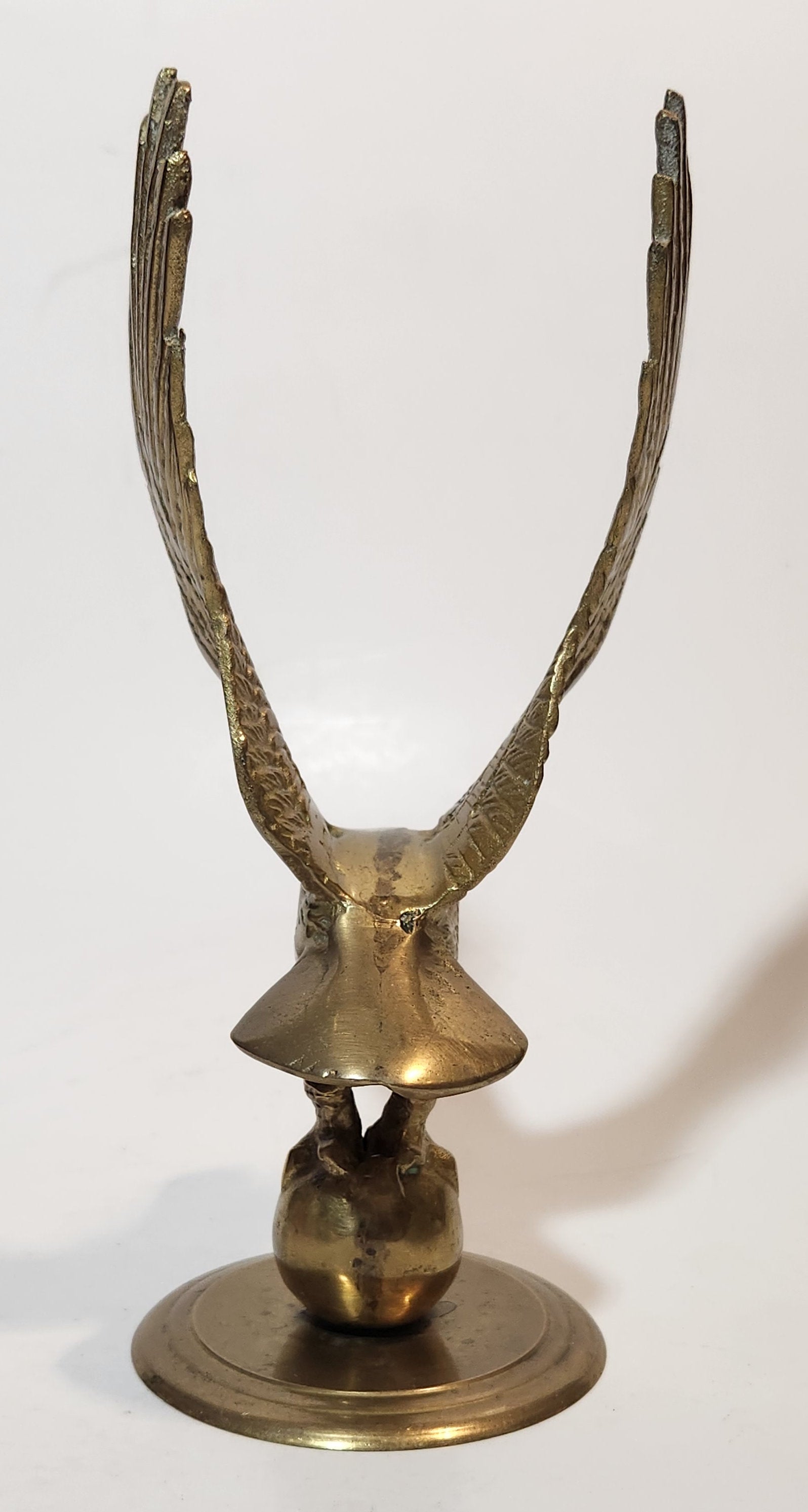 Vintage Mid Century Eagle In Flight 8" Tall Heavy Brass Sculpture 12