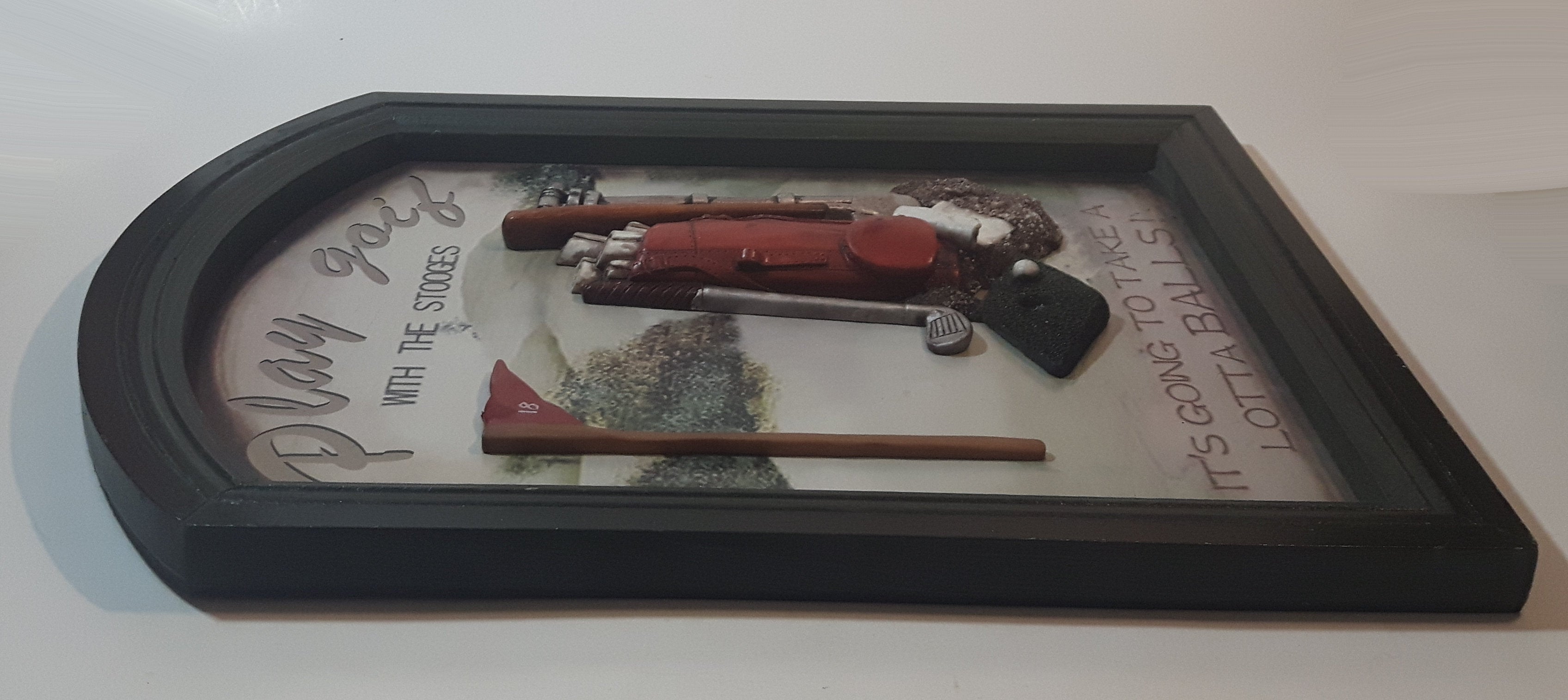 Play Golf With The Stooges It's Going To Take A Lotta Balls! 11 3/4" x 16" Arched 3D Wood Wall Plaque Sign 5
