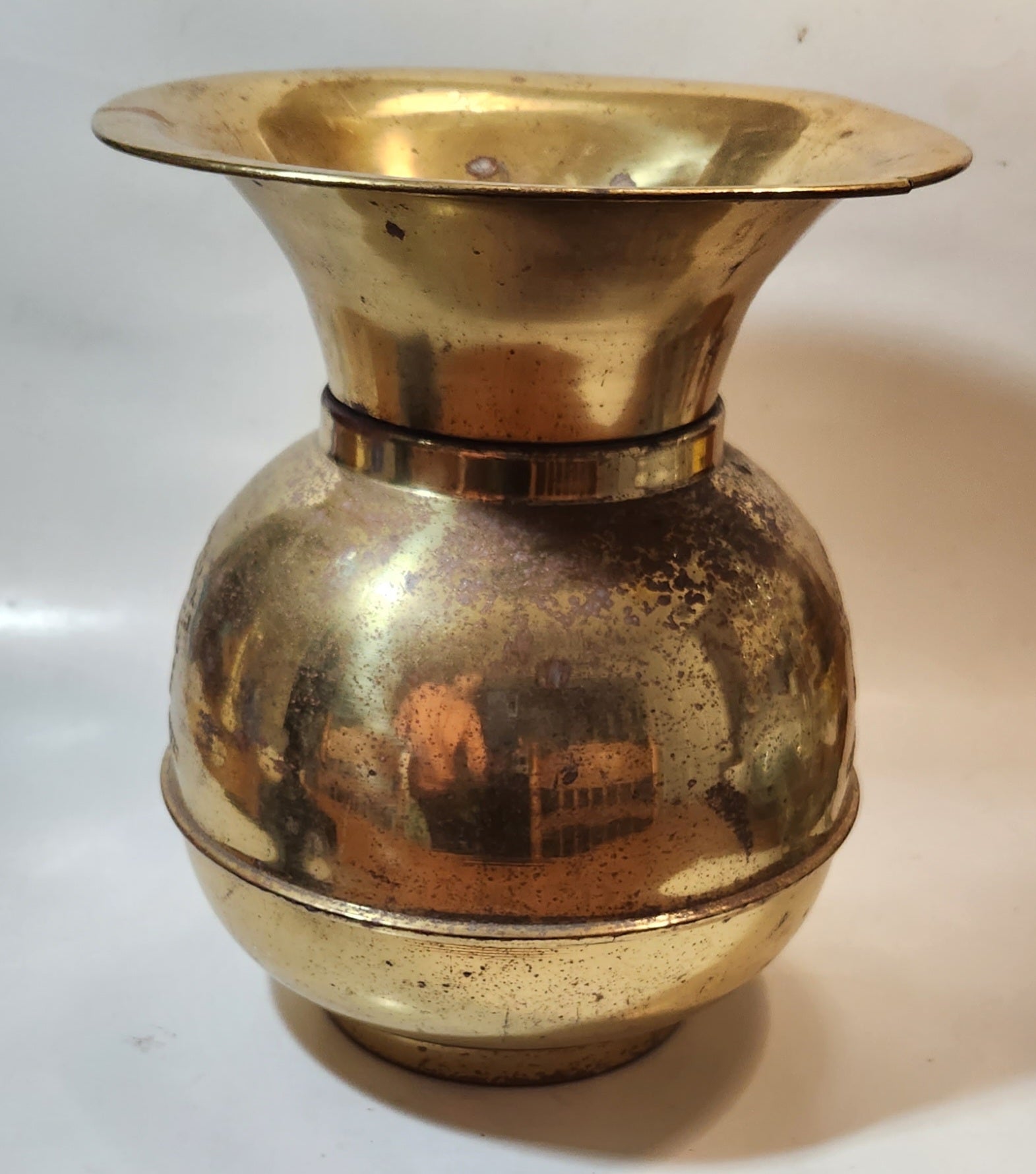 Antique Redskin Brand Chewing Tobacco Cut Plug Large Brass Plated 10 1/2" Tall Spittoon 3