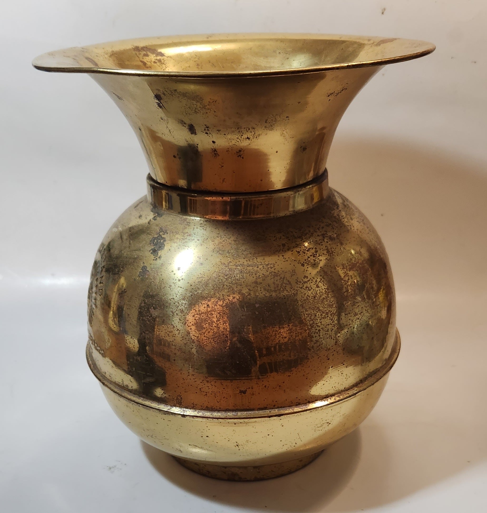 Antique Redskin Brand Chewing Tobacco Cut Plug Large Brass Plated 10 1/2" Tall Spittoon 5