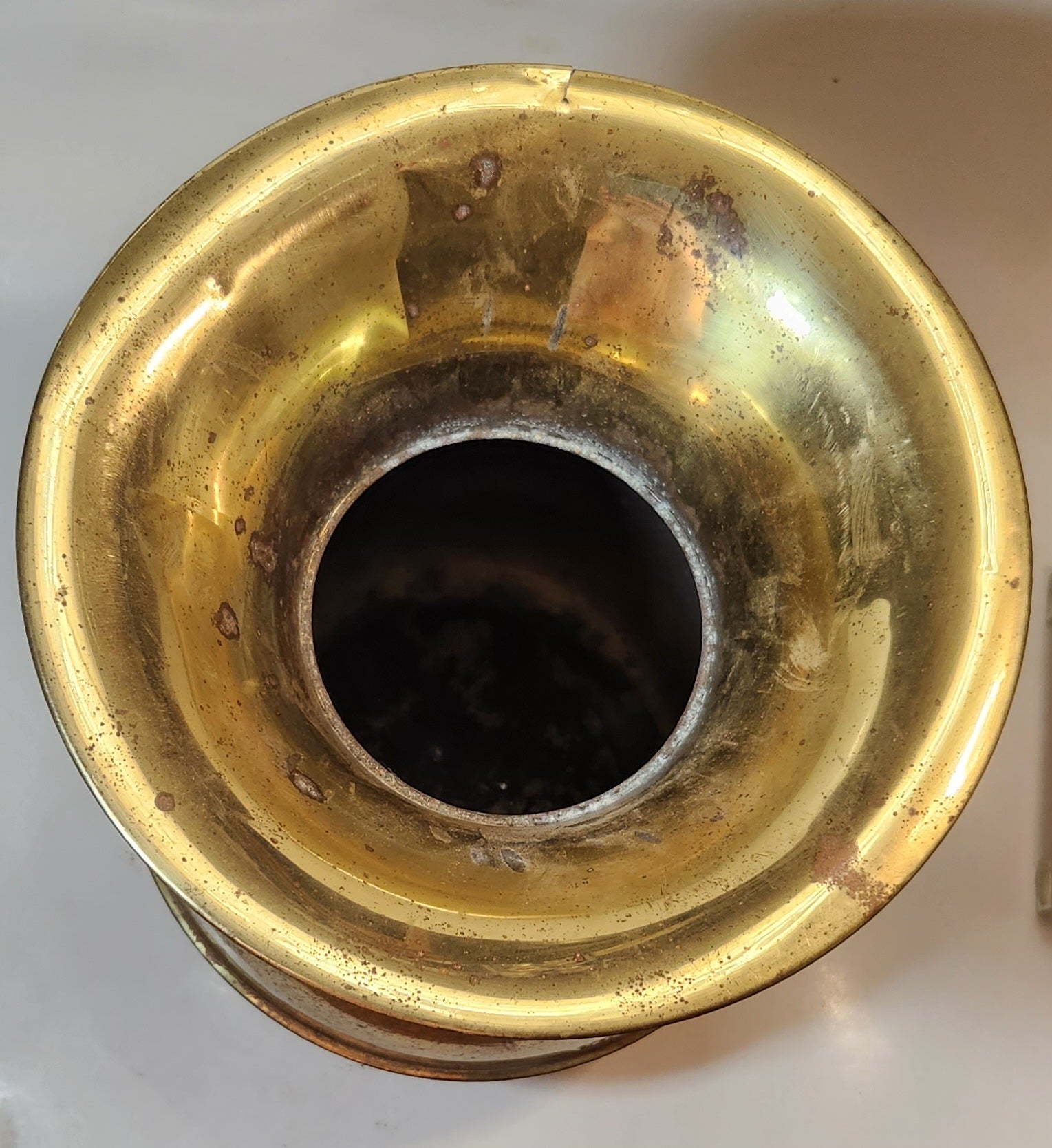 Antique Redskin Brand Chewing Tobacco Cut Plug Large Brass Plated 10 1/2" Tall Spittoon 7