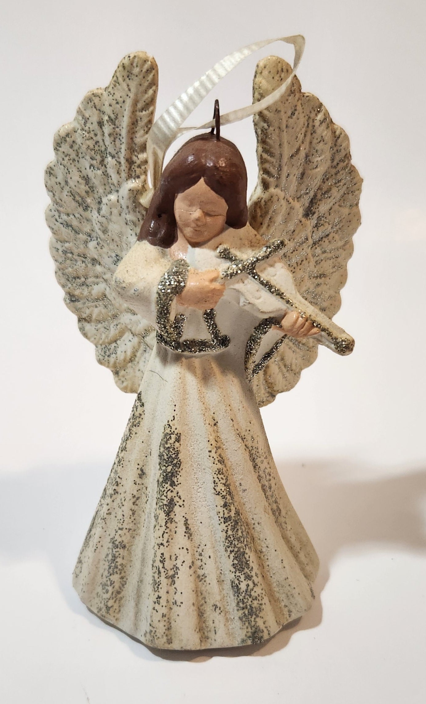 Angel Playing Violin 3 3/4" Hanging Ceramic Christmas Tree Ornament 7