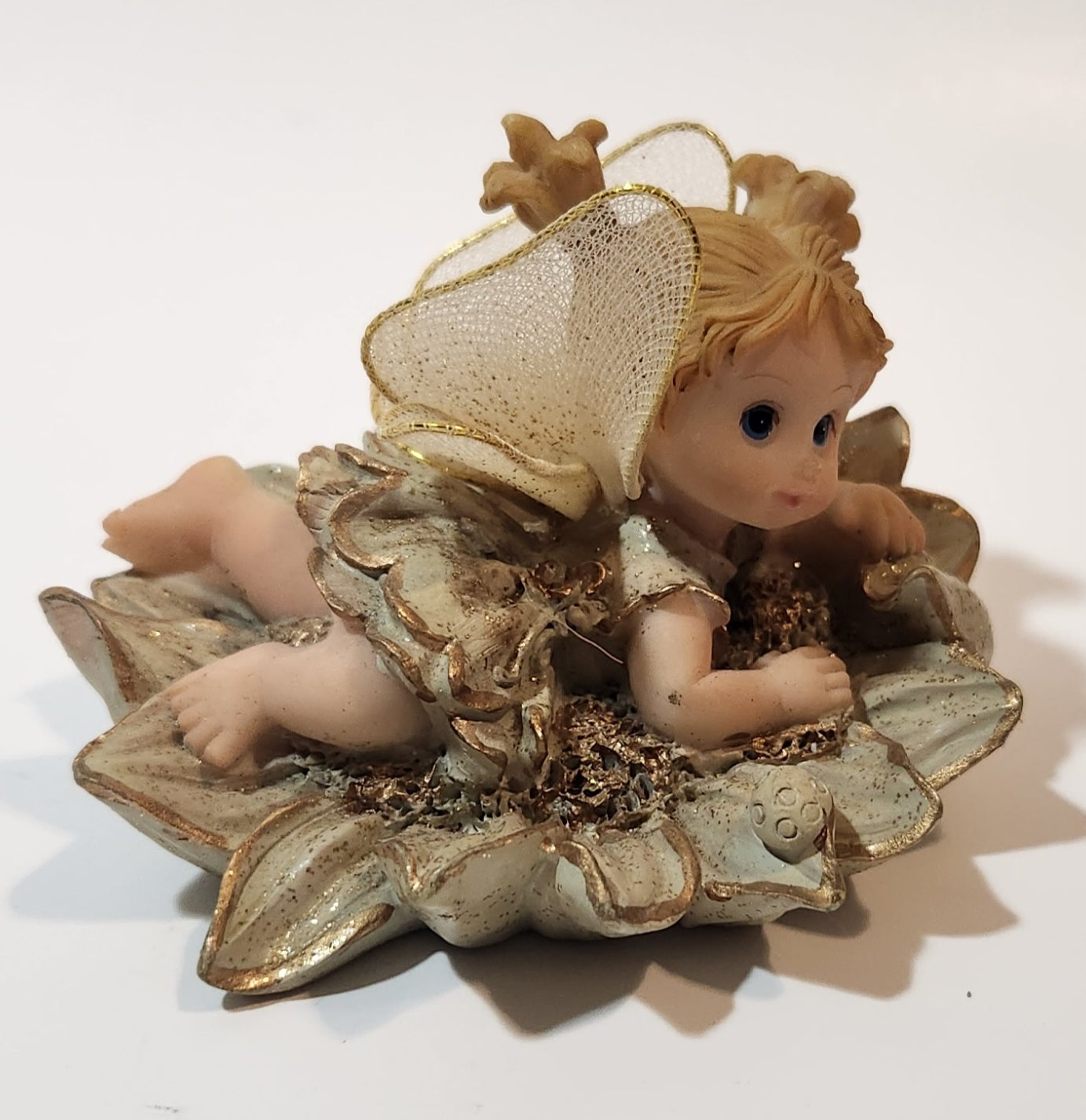 Angel Girl Child Lying on Flower 2 1/2" Tall Resin Figurine 8