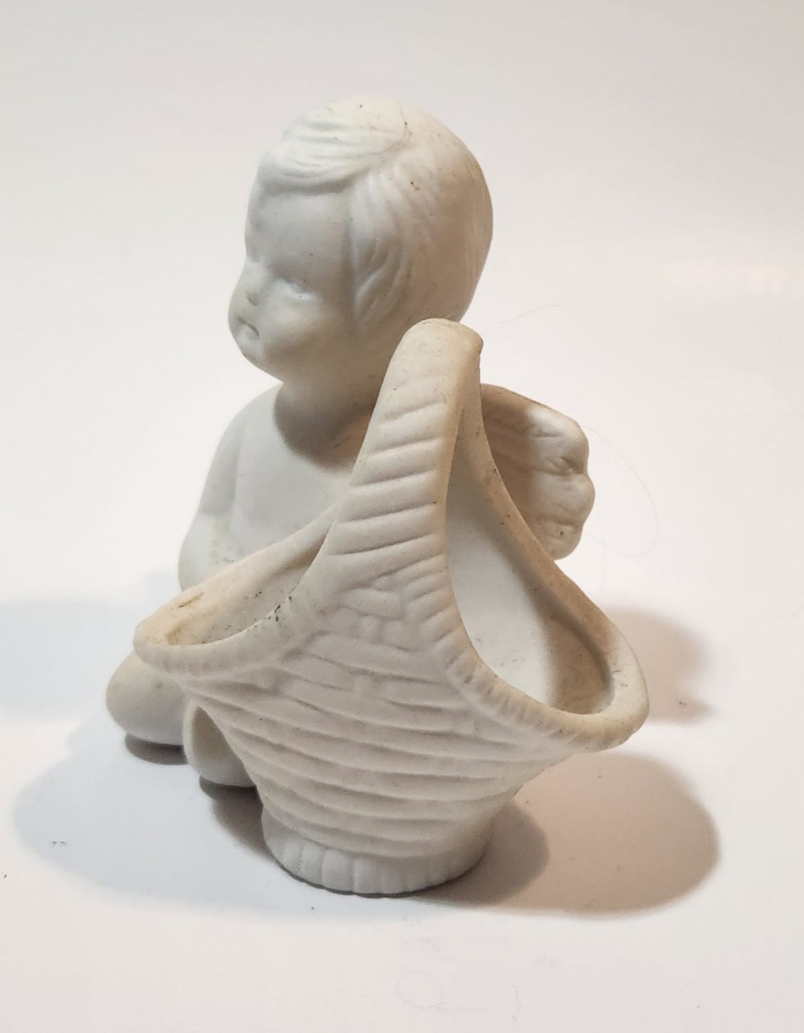 Angel Kneeling Next To a Basket 3 3/4" Tall Ceramic Figurine 2