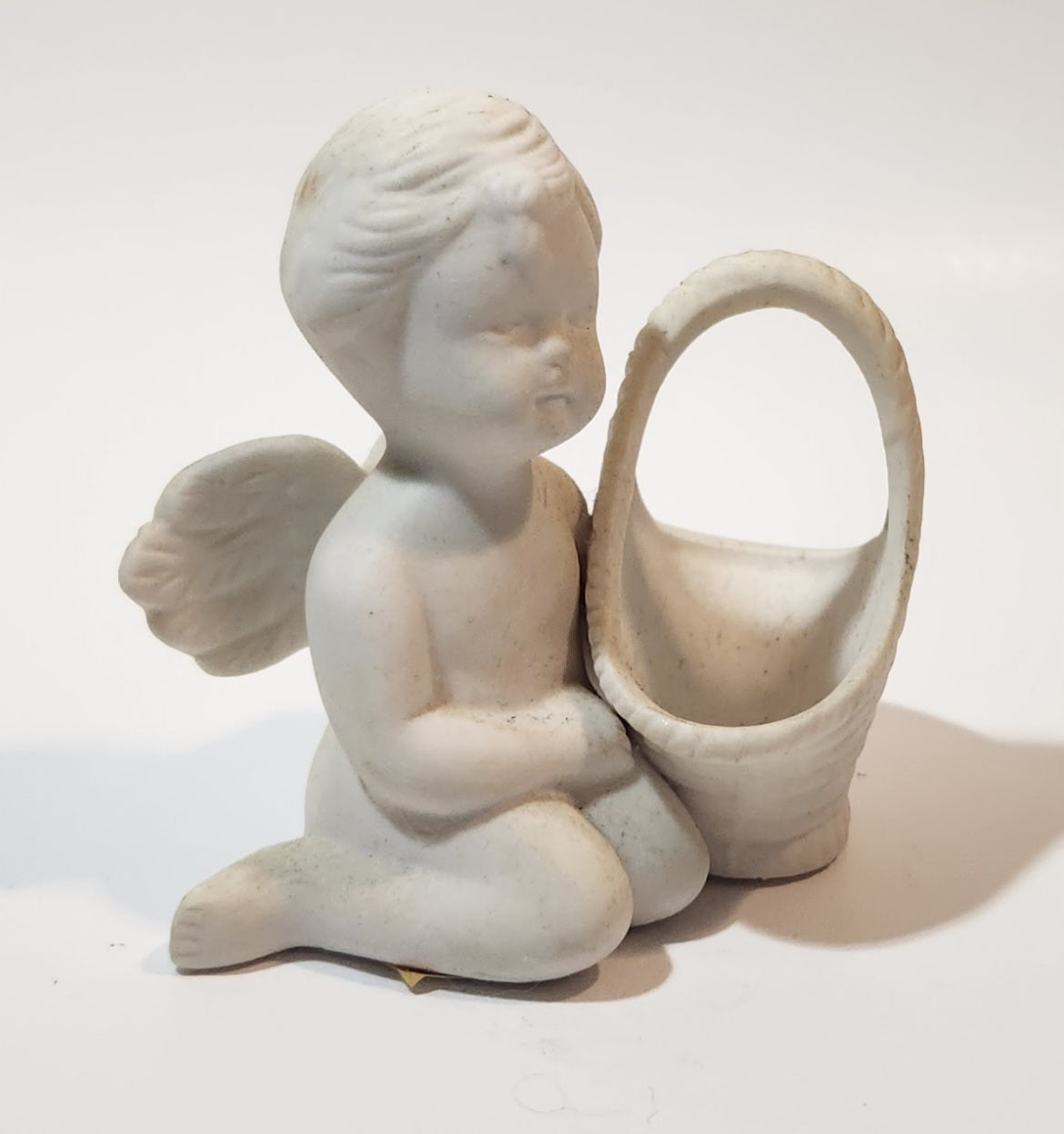 Angel Kneeling Next To a Basket 3 3/4" Tall Ceramic Figurine 8