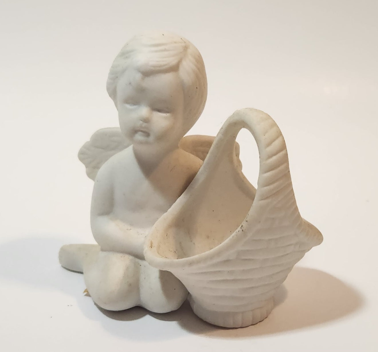 Angel Kneeling Next To a Basket 3 3/4" Tall Ceramic Figurine 9