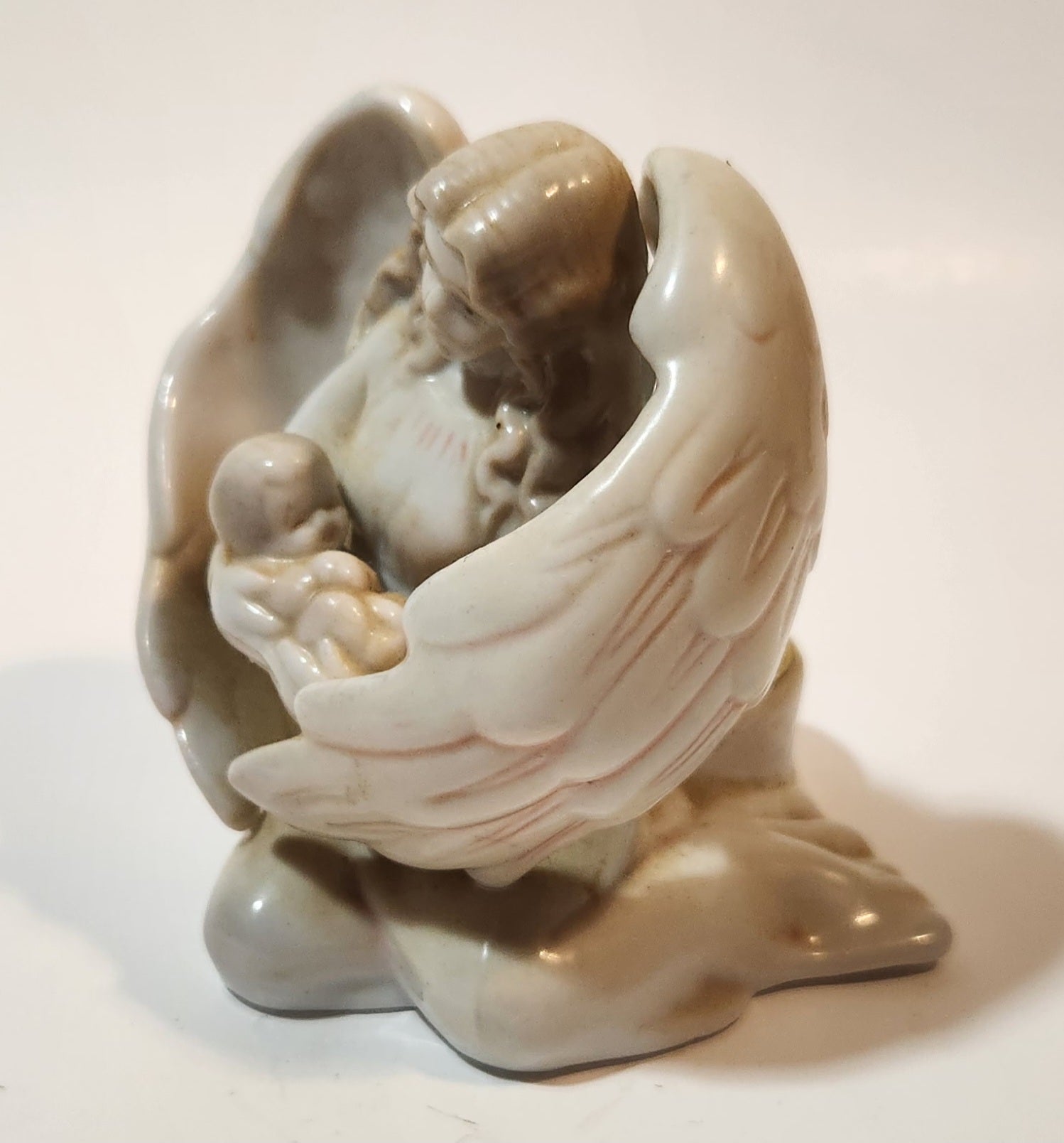 Russ Berrie 15483 Angel Holding New Born Infant 3 1/2" Tall Porcelain Figurine Candle Holder 2