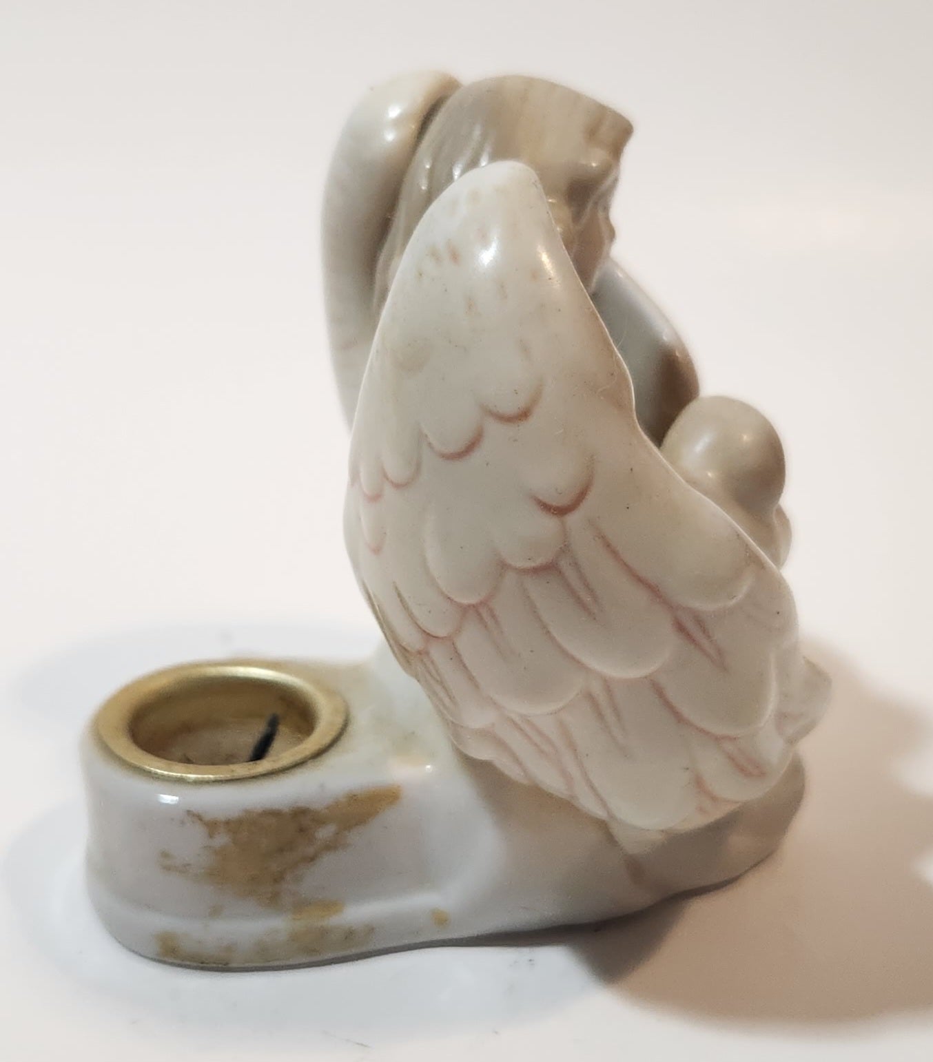 Russ Berrie 15483 Angel Holding New Born Infant 3 1/2" Tall Porcelain Figurine Candle Holder 6