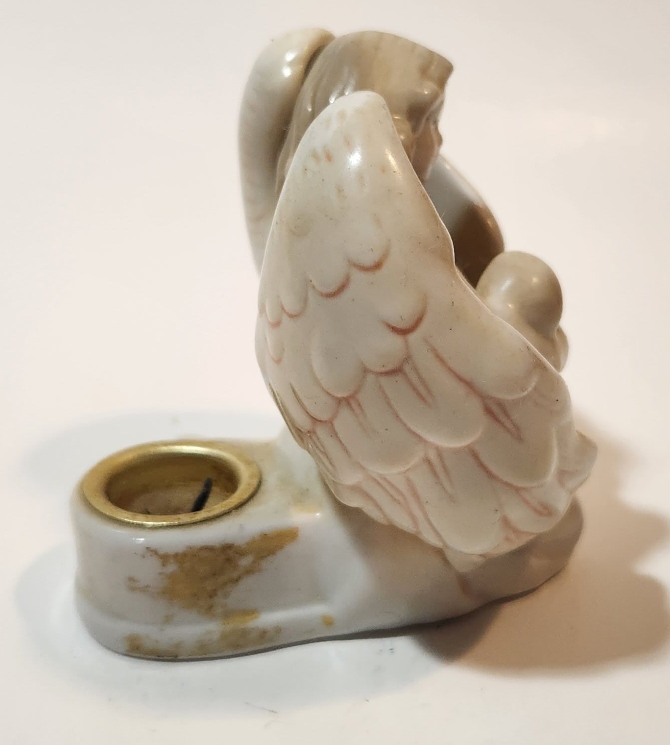 Russ Berrie 15483 Angel Holding New Born Infant 3 1/2" Tall Porcelain Figurine Candle Holder 7