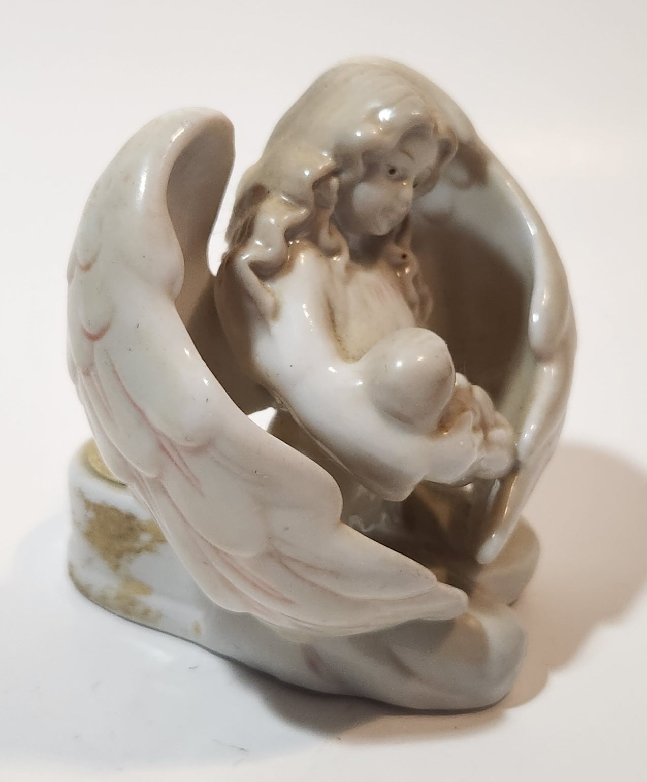 Russ Berrie 15483 Angel Holding New Born Infant 3 1/2" Tall Porcelain Figurine Candle Holder 8